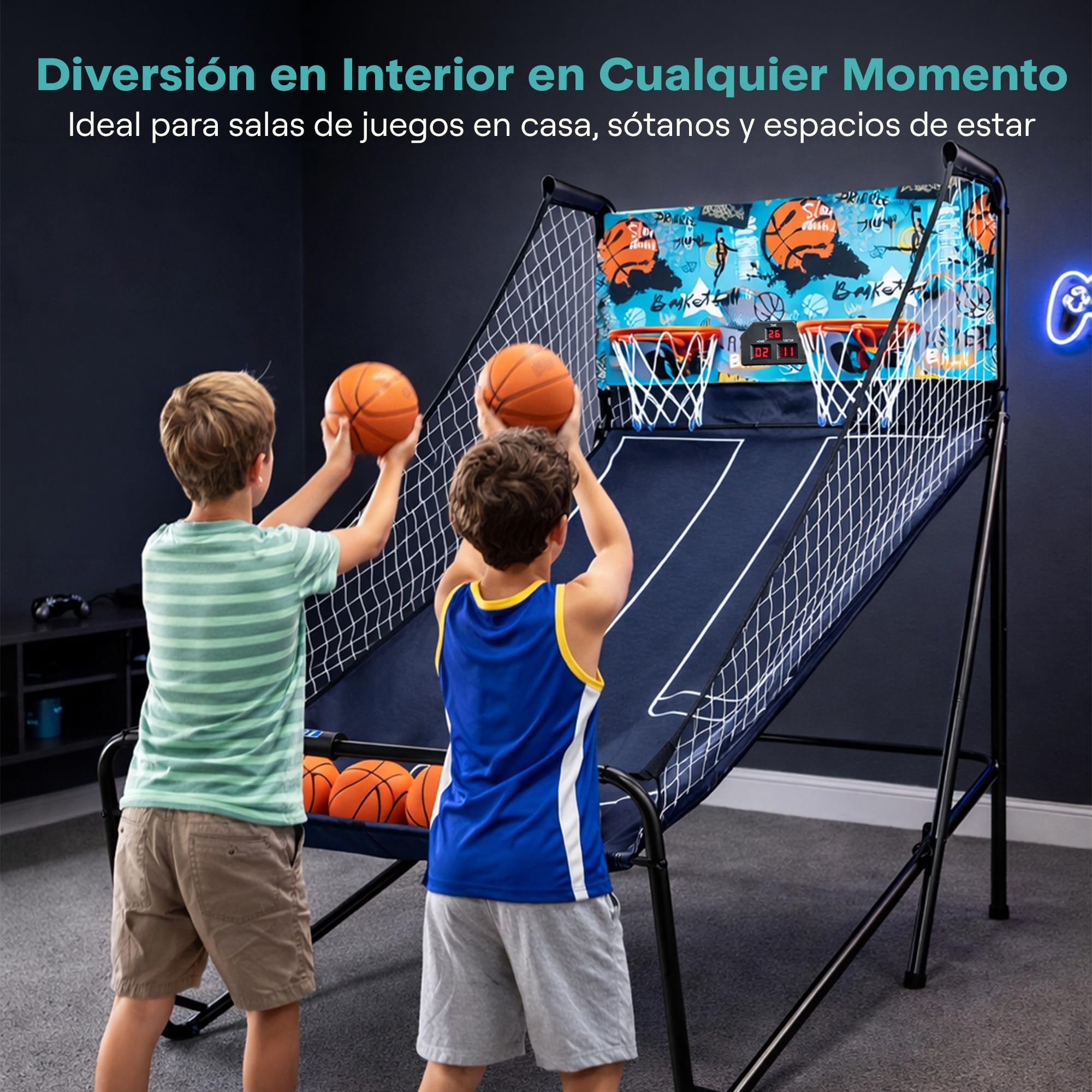 SereneLife juego baloncesto, Marcador LED digital, Plegable, Para niños y Adultos, Ideal para interiores y exteriores