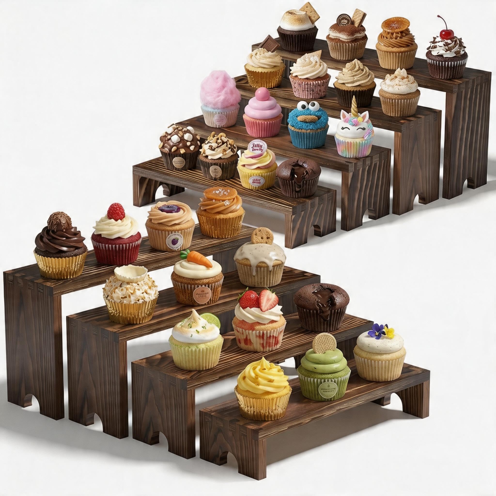Photo 1 of 2 Set Wooden Tiered Risers Display Stands for Vendor Events,Stackable Wooden Cupcake Display Stand,Farmhouse Decor Wood Dessert Table Display Set,Vendor Booth Display Items,Food Display Risers for Party?12-11.2-10.4-9.6IN?
