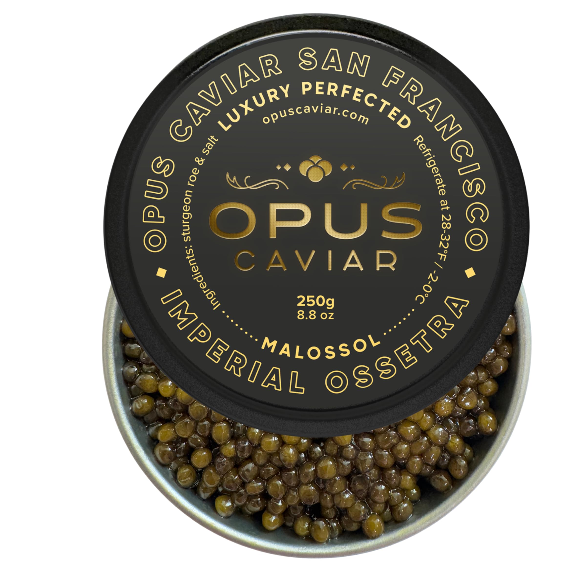 Opus Imperial Osetra Black Caviar - Great with Blinis for Caviar Food as Fresh Cavier Fish Roe, Osetra Non-Pasteurized Sturgeon Cabiar, Affordable Gourmet Cavier, Ossetra Sturgeon Roe 8.8oz / 250g