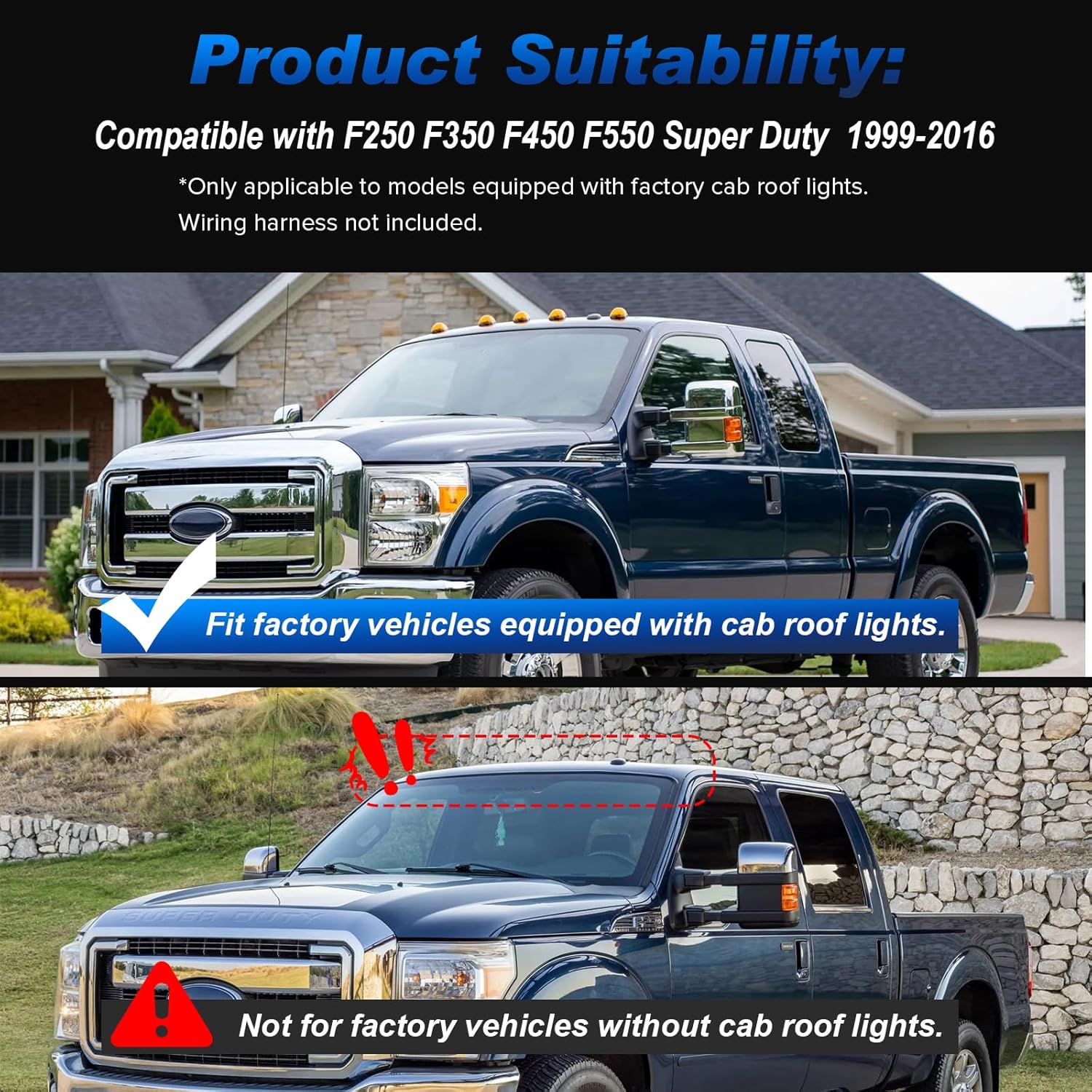 LED Cab Roof Marker Lights Compatible with 1999-2016 F250 F350 F450 F550 Super Duty / 2004-2017 F650 F750, Top Cab Clearance Lights for Trucks, Smoked Len White Light