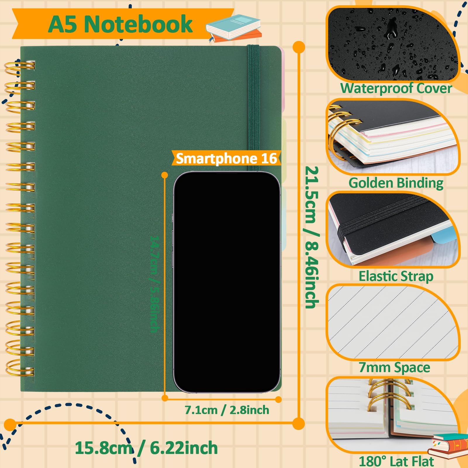 ihaspoko A5 Notebook with Dividers, 100GSM No-Bleed Paper, 300 Pages, PVC Hardcover - Image 3