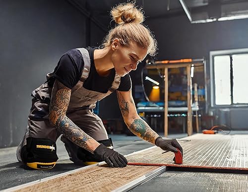 Miniatura 54 de Rodilleras Thunderbolt de trabajo, para construcción, colocación de pisos, limpieza de jardines, doble cojín de espuma de gel y correas Naranja