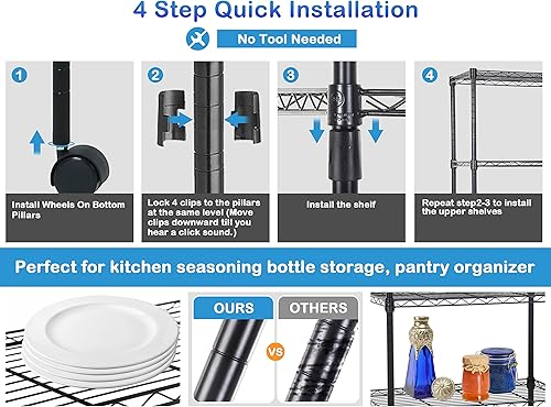 Miniatura 7 de Haiput Wam Estantes de almacenamiento de garaje para almacenamiento, estantería organizadora de alambre de metal, estantes de almacenamiento de