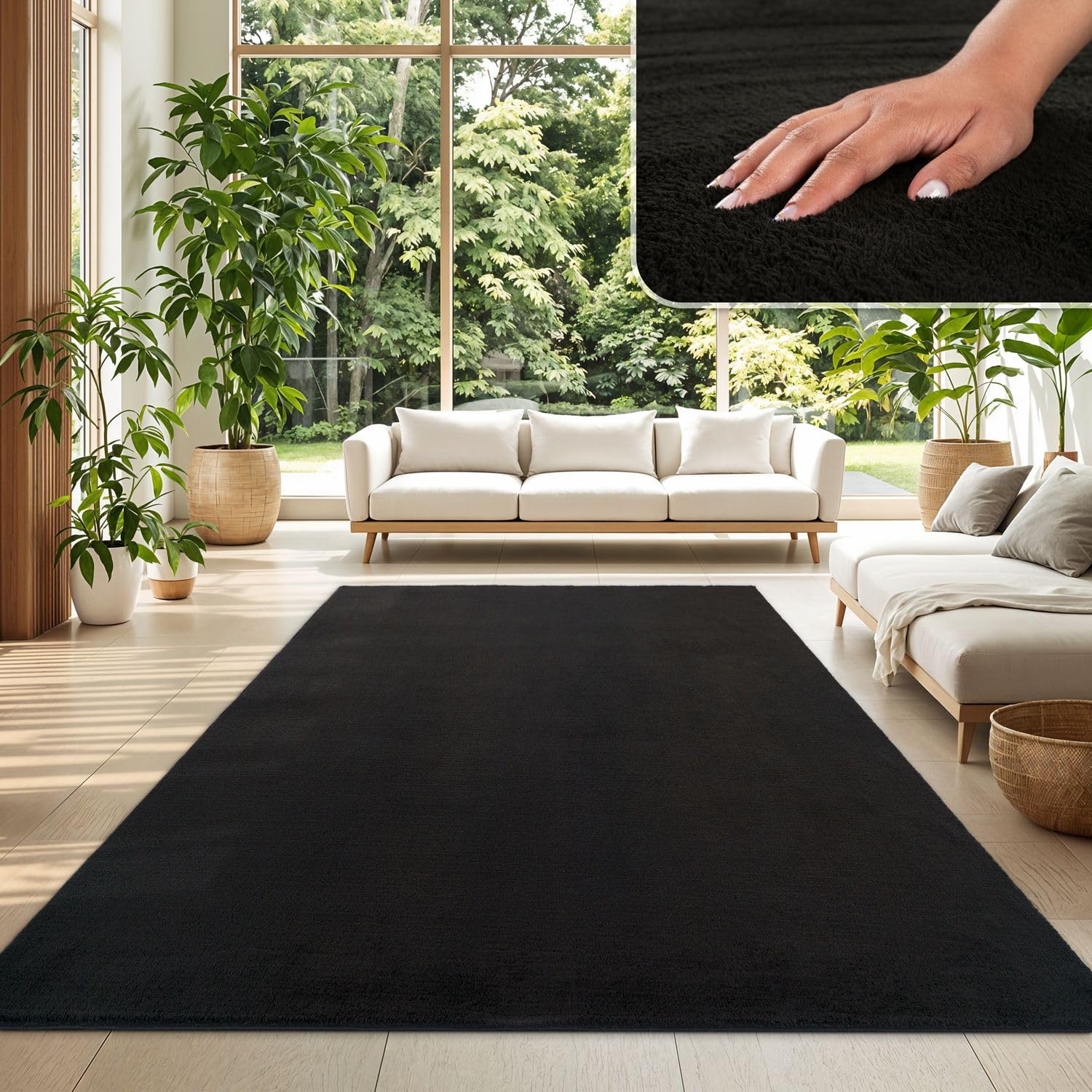 TT Home Wohnzimmer Teppich Kurzflor Anti-Rutsch Rückseite Unifarben Modern Waschbar