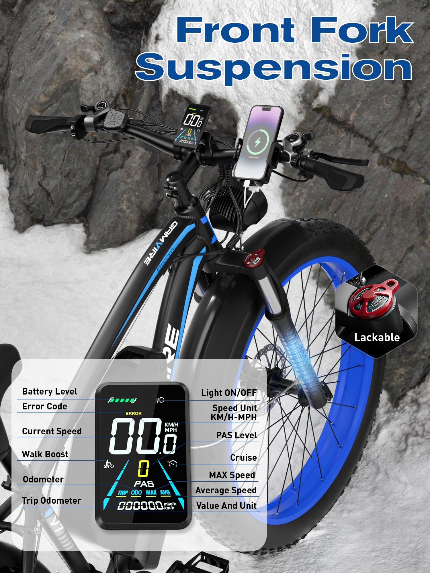 E-Bike für Erwachsene, 26 Zoll Fat Tire Elektrofahrrad, 52V 19,2Ah Akku, bis zu 120 km Reichweite, 250W Motor mit 90Nm Drehmoment, Hydraulische Scheibenbremsen, 21-Gang, für Pendeln & Freizeit