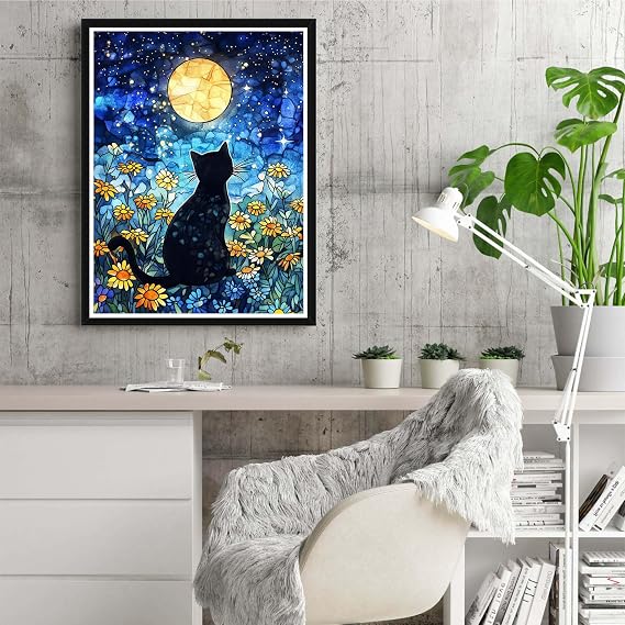 Reofrey Diamond Painting Diamond Art Cross Stitch Kitty Cat Animal Handmade Kit Full Paste Type Beading DIY Craft Kit Home Restaurant Rhinestone Home Wall Hanging Decoration 30x40cm