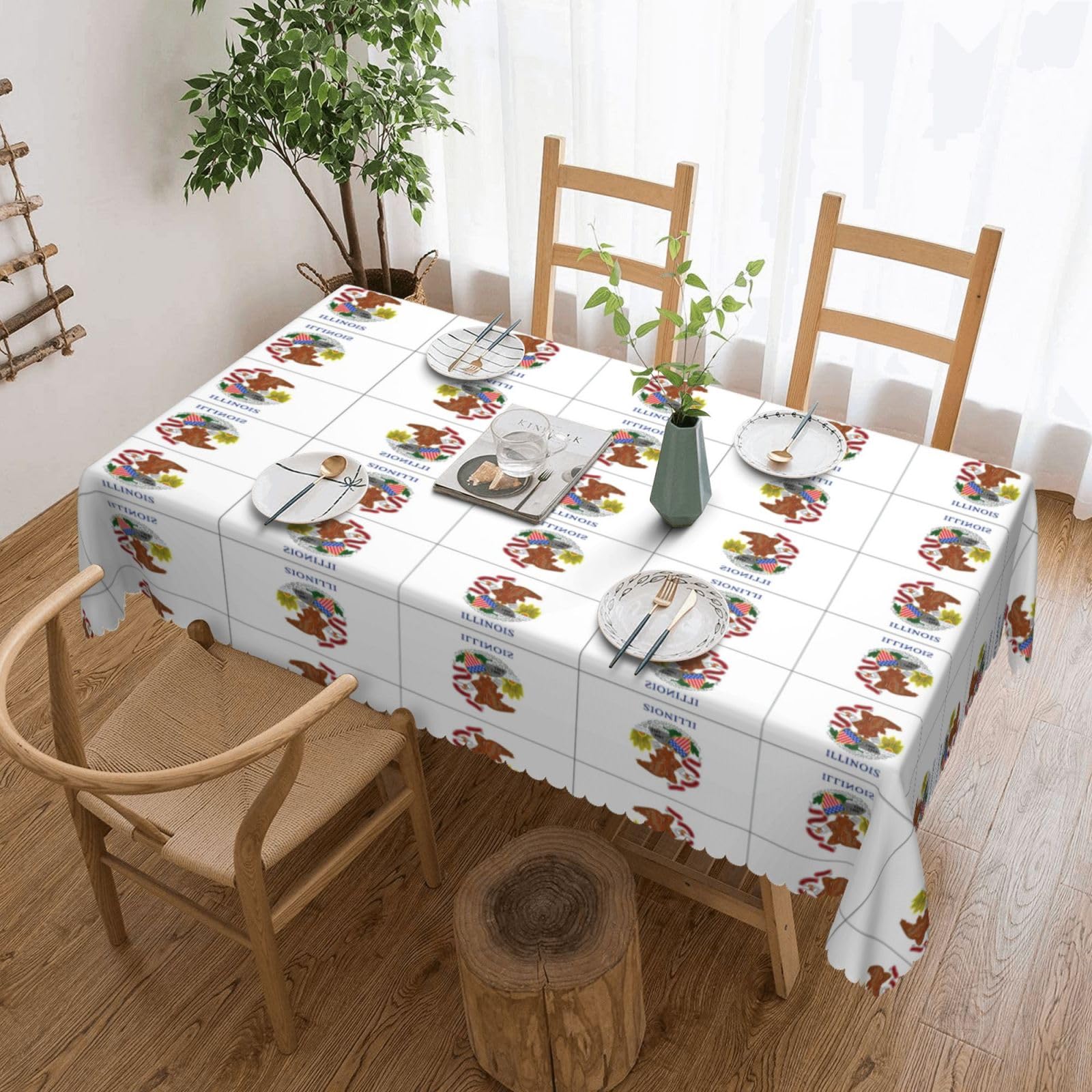 HLBSDM Illinois State Flag Print Rectangle Washable Tablecloth Decorative Table Cover for Dining Table Buffet Parties