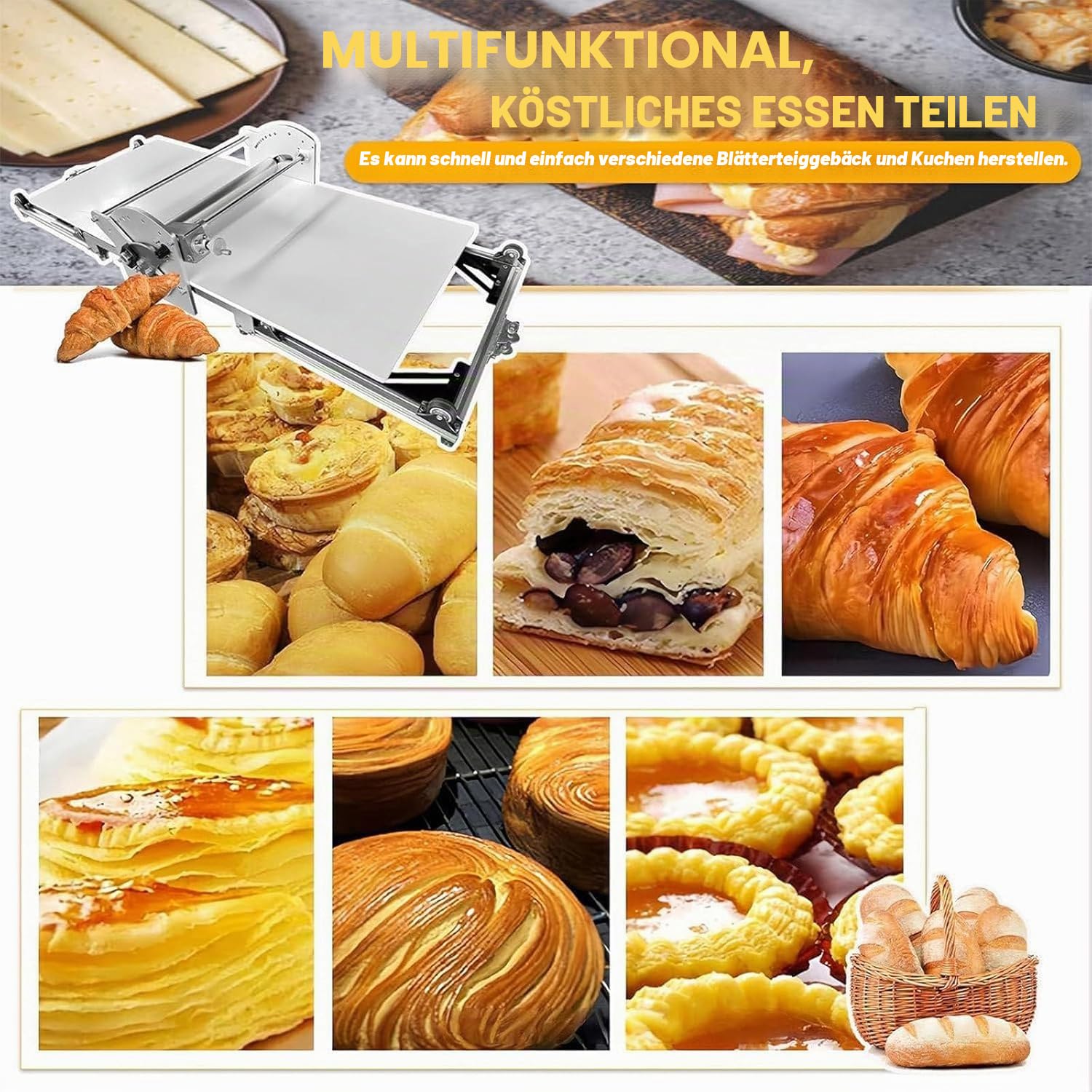 Teigausrollmaschine Elektrisch Für Blätterteig, Professionelle Teigausrollmaschine Pizza Für Zuhause Kommerziell, Automatischer Teigroller Dough Sheeter Machine, Einstellbare Teigdicke 2-30mm