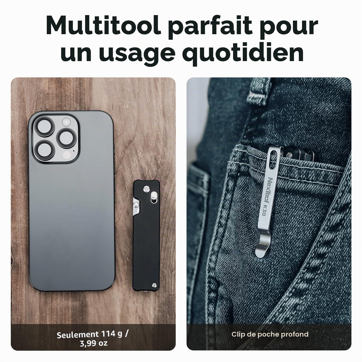 NexTool Knight K30 Couteau de Poche Pliant 11 en 1 à Verrouillage par Axe, Outil Multifonctions EDC avec Lame en Acier, Manche G10, Ciseaux Moletés, Jeu de 10 embouts de tournevis de 4 mm pour Camping