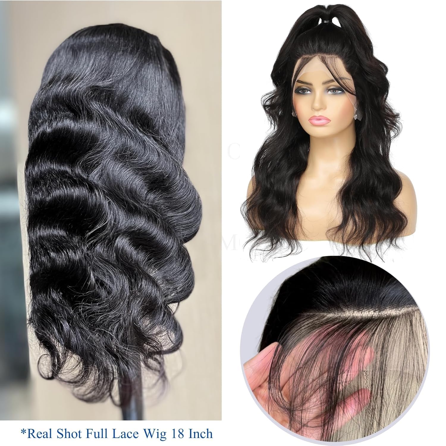 Full Lace Wigs Body Wave Human Hair HD Transparent Lace Handmade Whole Lace Wig 100% Brazilian Remy Virgin Hair 180% Density Pre Plucked With Baby Hair Invisible Knots 12 Inch Natural Black