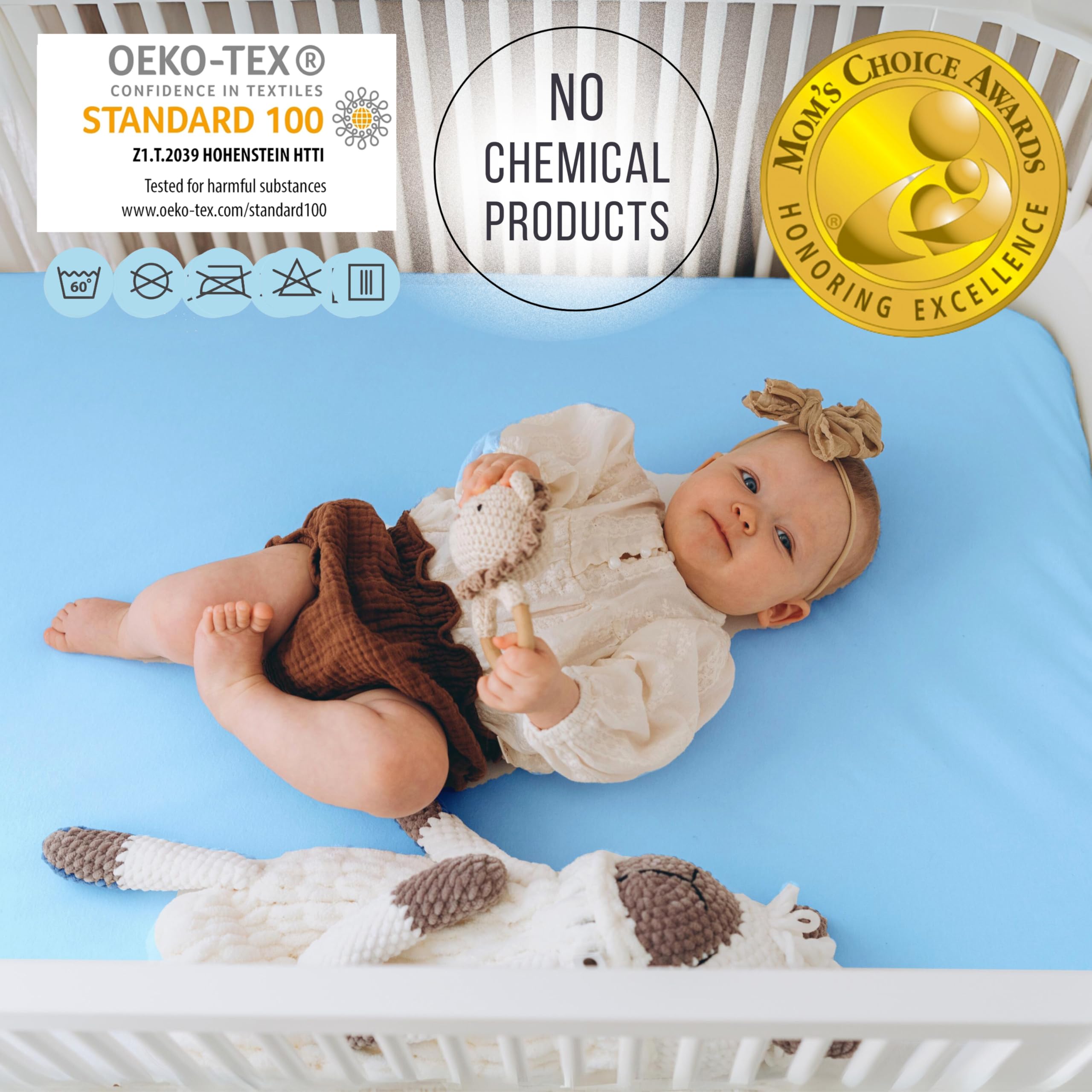 Bisoo Cot Sheets 20x40 in / 50x100 cmFitted Waterproof 2in1, Fitted Sheet + Cot Bed Mattress tector, Baby Cots Beds & Cribs - Image 2