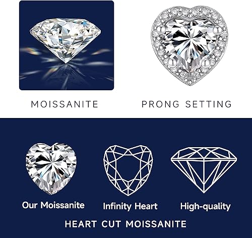 Miniatura 3 de MomentWish Collar con colgante de corazón para mujer collar de moissanita de 1 quilate collar de corazón de plata de ley 925 con diamantes de