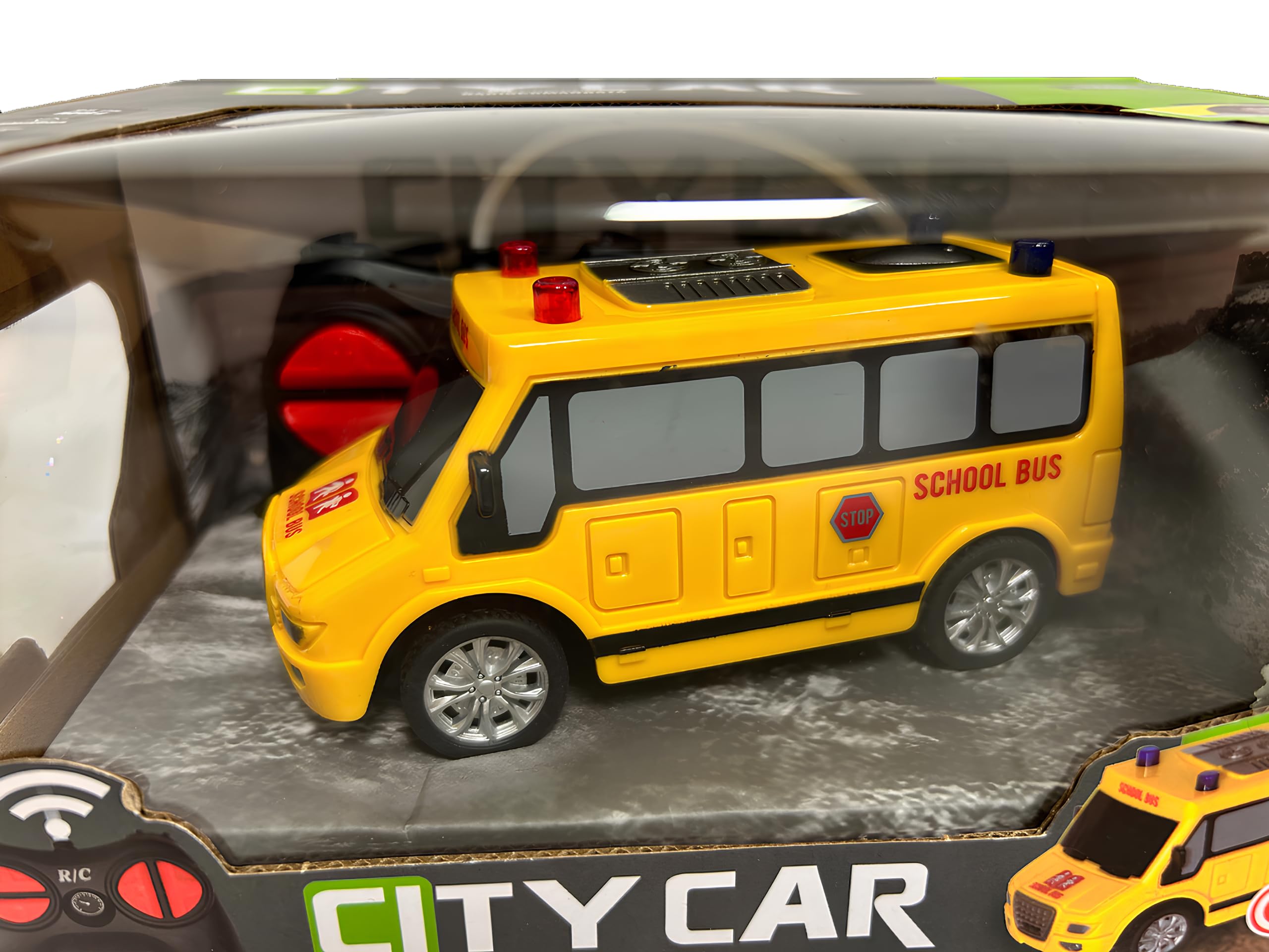 Coche teledirigido para niños City Car Mini Vehículos 13,5 cm Coche teledirigido con luces y ruedas de goma Rc Ambulancia Telecomdata Pullman Bus Radiocontrolado Pulmín con mando a distancia (SCHOOL