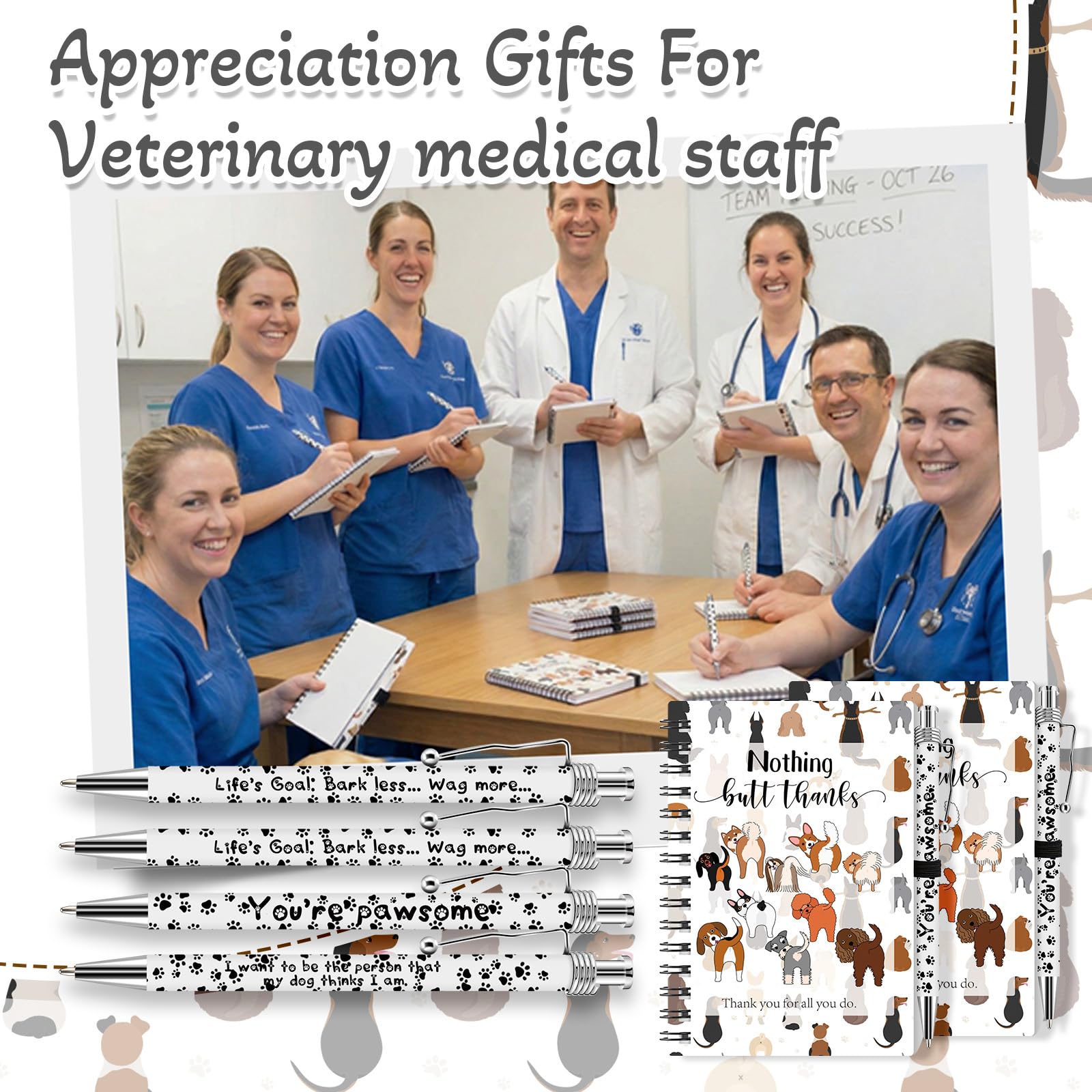Eaasty 10 Set End of Year Vet Tech Gifts Veterinary Technician Spiral Notebooks with Paw Ballpoint Pen Vet Tech Appreciation Gift for Graduation Veterinary Assistant Nurse Doctor Dog Lover