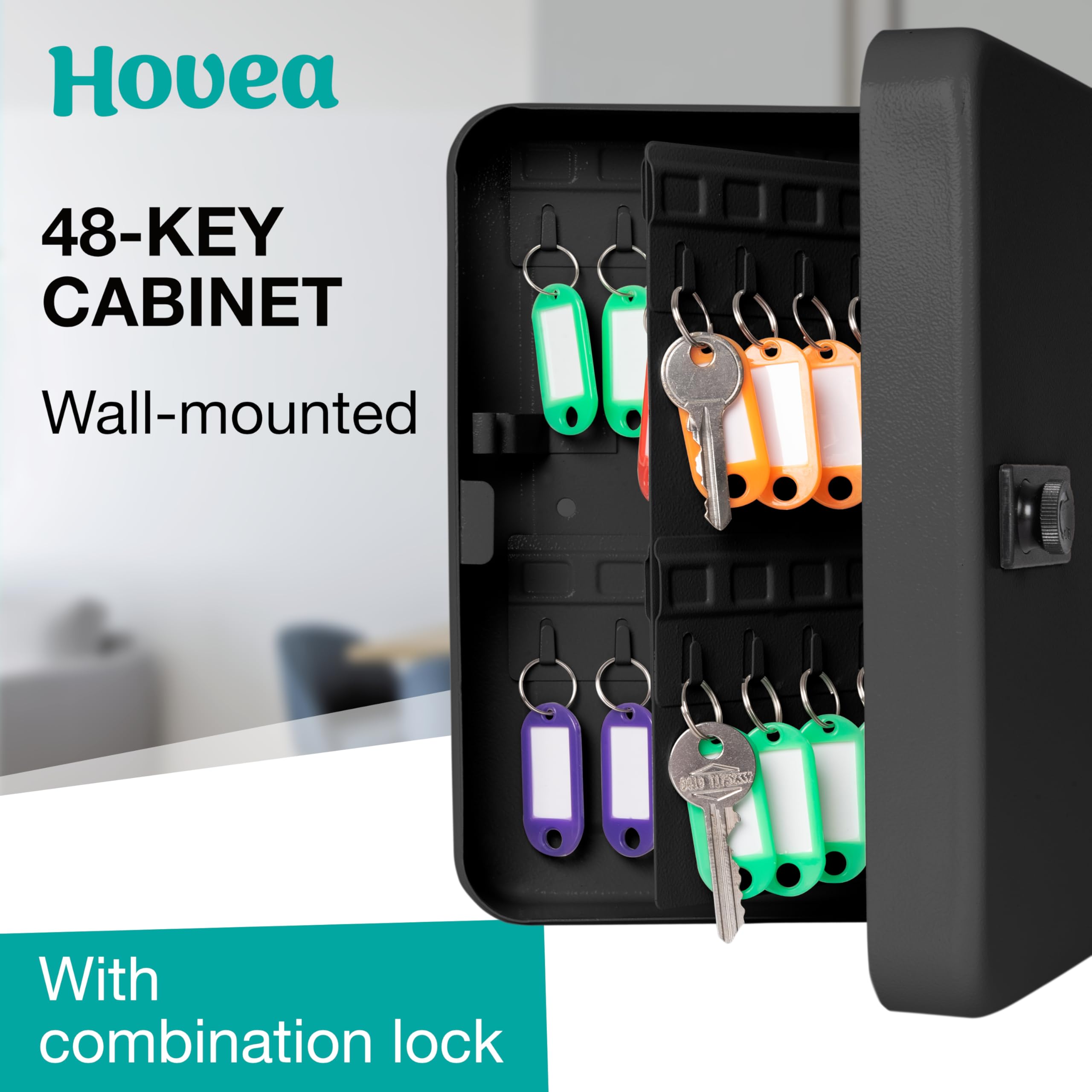 Hovea, Key Cabinet for 48 Keys with Combination Code, Key Cabinet with 48 Hooks, For House and Car Keys - Image 3