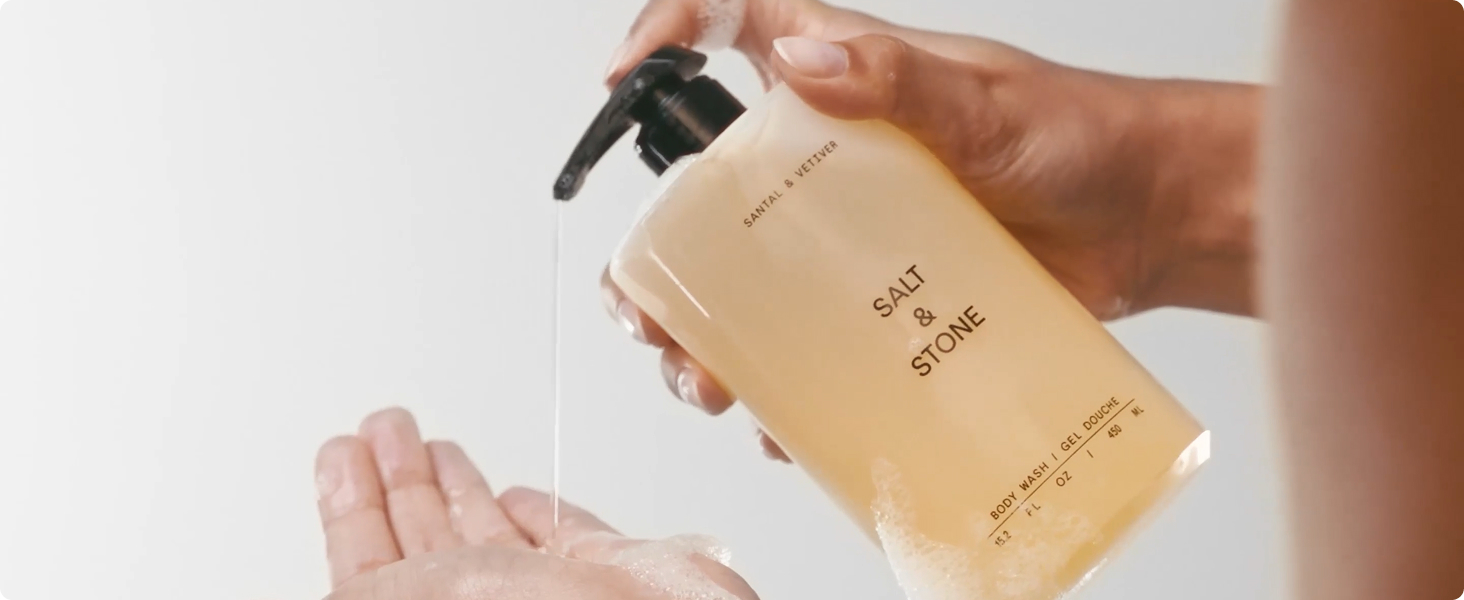 Salt & Stone Body Wash with Antioxidants for Deep Moisture | For Women & Men, Sulfate, Paraben, & Dye Free, Leaving Skin Soft and Hydrated | Santal & Vetiver 15.2 fl oz