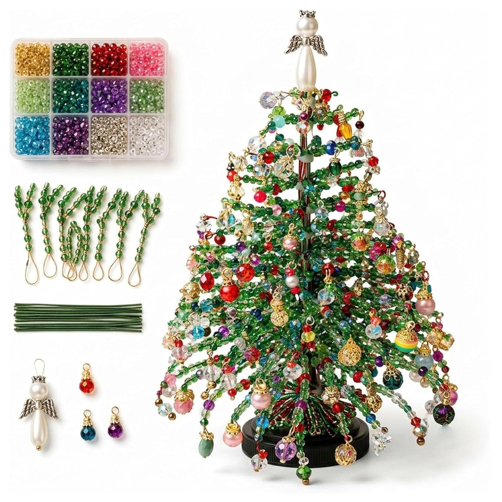 DIY Beaded Christmas Tree Kit, with Colorful Beads & Ornaments | DIY Crystal Bead Christmas Tree Making Kit, Handmade Holiday Craft Set, Christma-s Craft Gift for Craft Lovers — image 1