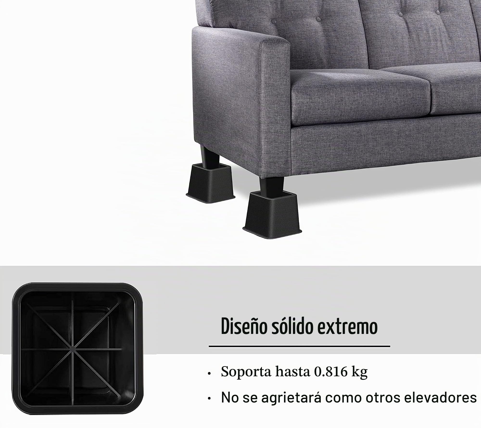 Lufia Elevador de muebles de cama resistente ajustable para sofá, mesa, sofá, silla o escritorio, soporta hasta 0,6 kg