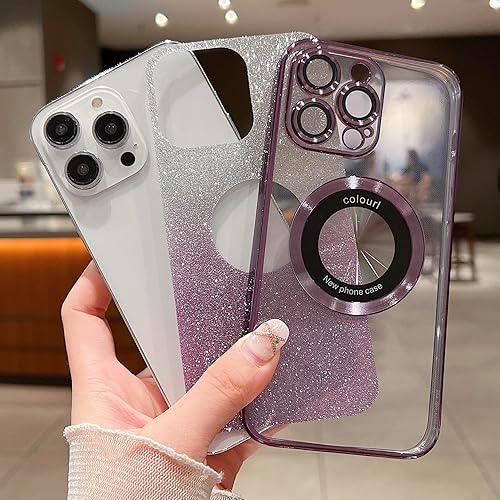 Miniatura 5 de ZXDK Funda magnética con purpurina para iPhone 13 Pro Max, compatible con MagSafe con protector de cámara, funda suave y brillante de lujo, bonita y