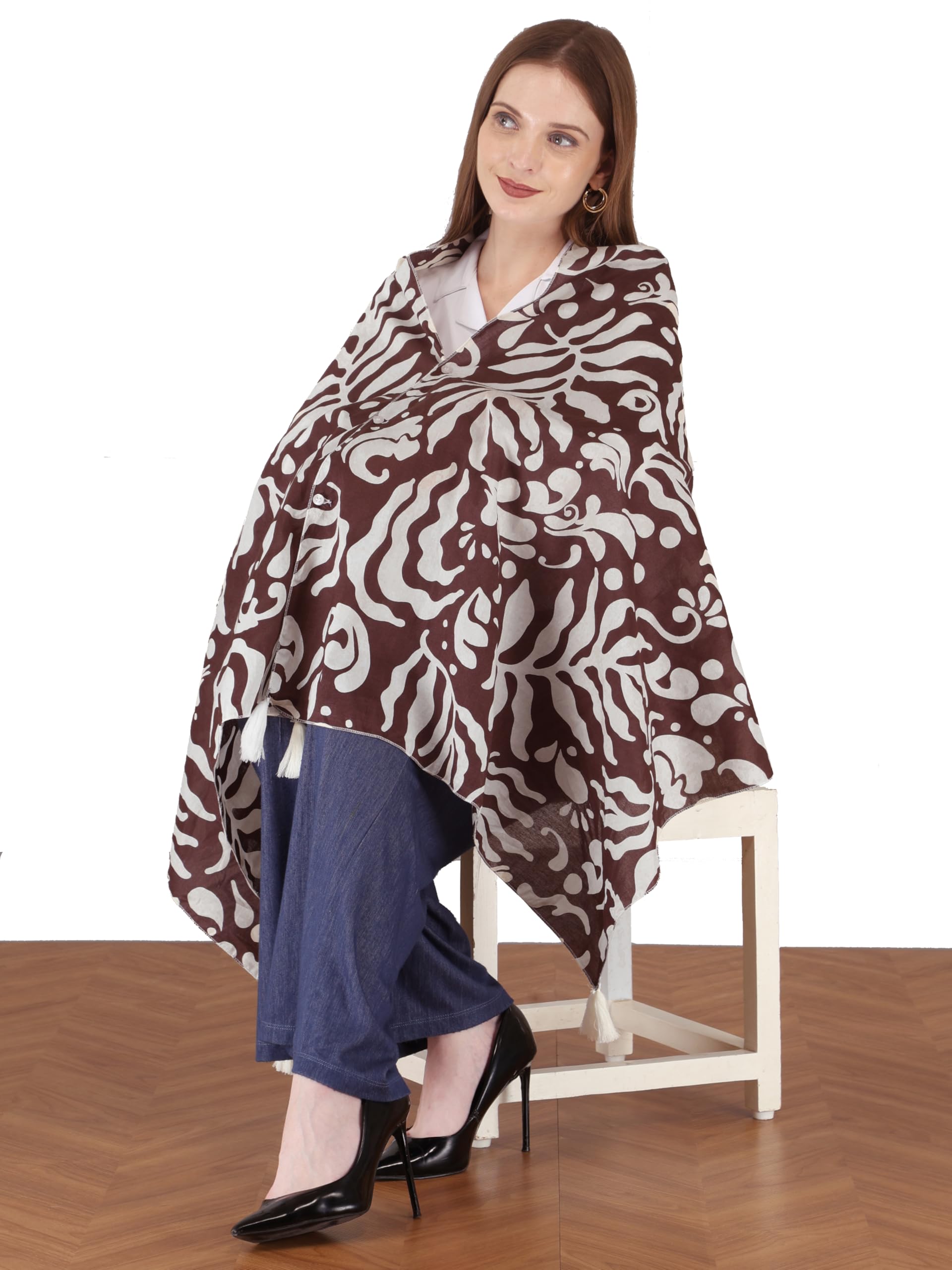 Switchon Nursing Cover for Breastfeeding Multi Use Poncho Style Scarf with Buttons, Feeding Apron Breathable for Pre & Post Pregnancy Free Size (72inch x 26inch) (Brown)-image-36