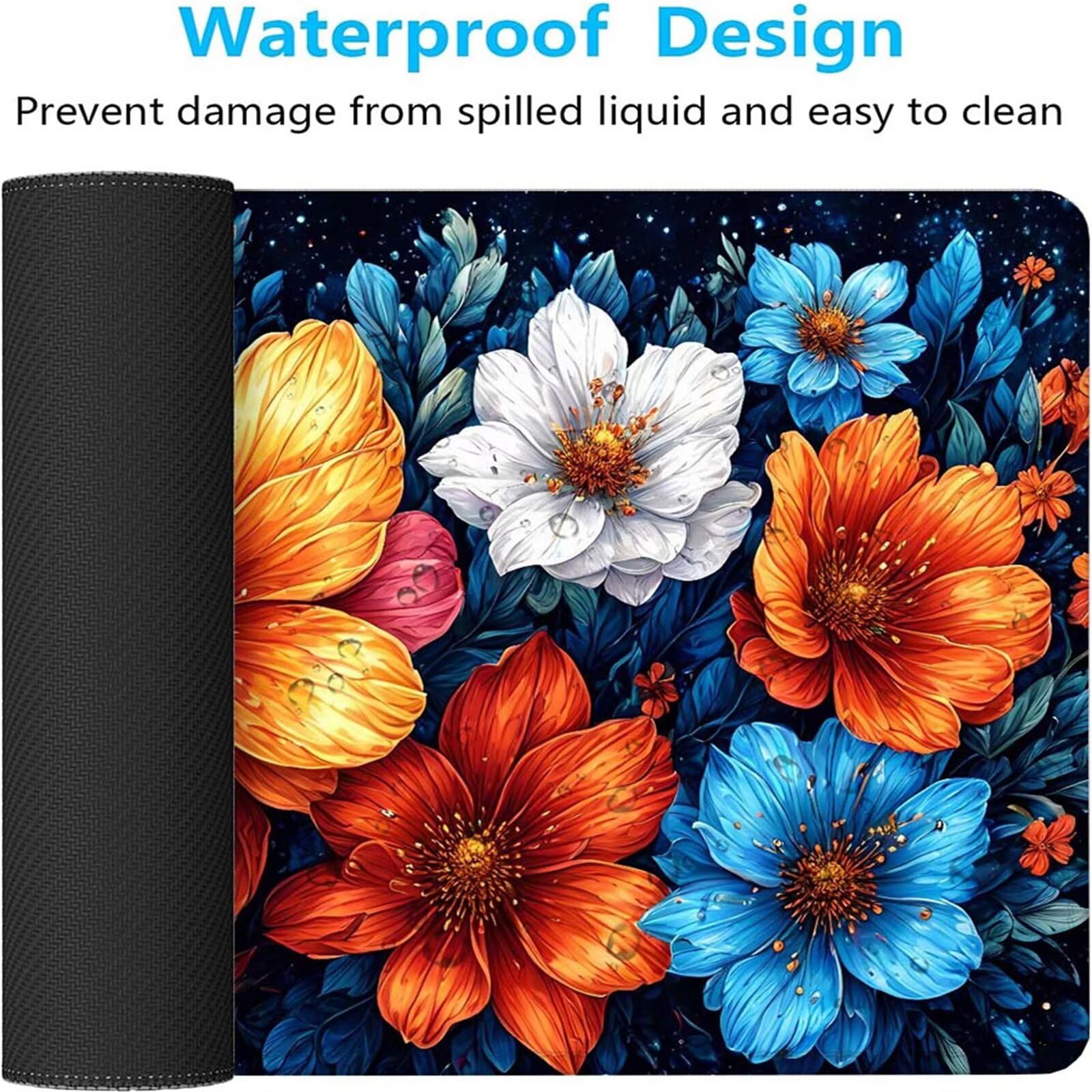 Alfombrilla Ratón Flor Color Alfombrilla Ratón XXL 1400x600x3mm Mouse Pad Resiste Salpicaduras, Extendida de Gran Tamaño con Bordes Cosidos, Mejora Precisión y Velocidad, Antideslizante,Duradera y-241