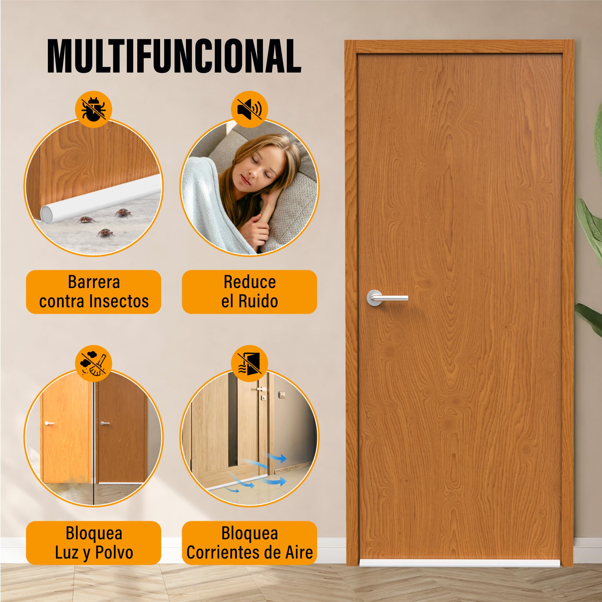 Burlete Puerta Entrada, Burlete Bajo Puerta, Burletes para Puertas Exterior e Interior, Aislante Térmico Frío y Calor, Aislante Acústico, Impermeable, Adaptable hasta 93cm (1, Blanco)