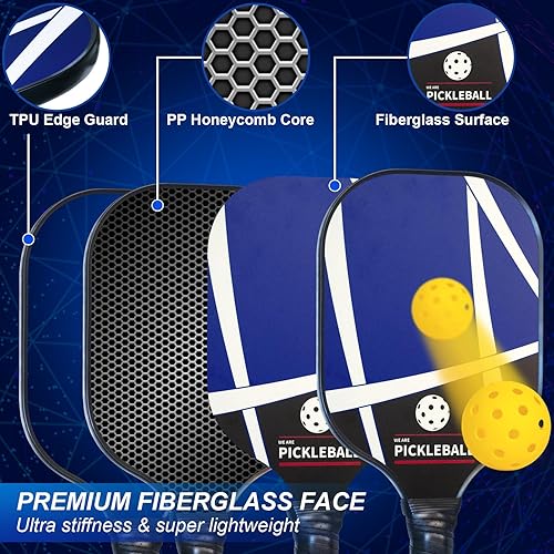 Miniatura 3 de Palas de pickleball aprobadas por USAPA, juego de 2, superficie de fibra de vidrio, polímero ligero de panal antideslizante, 4 bolas de pickleball y