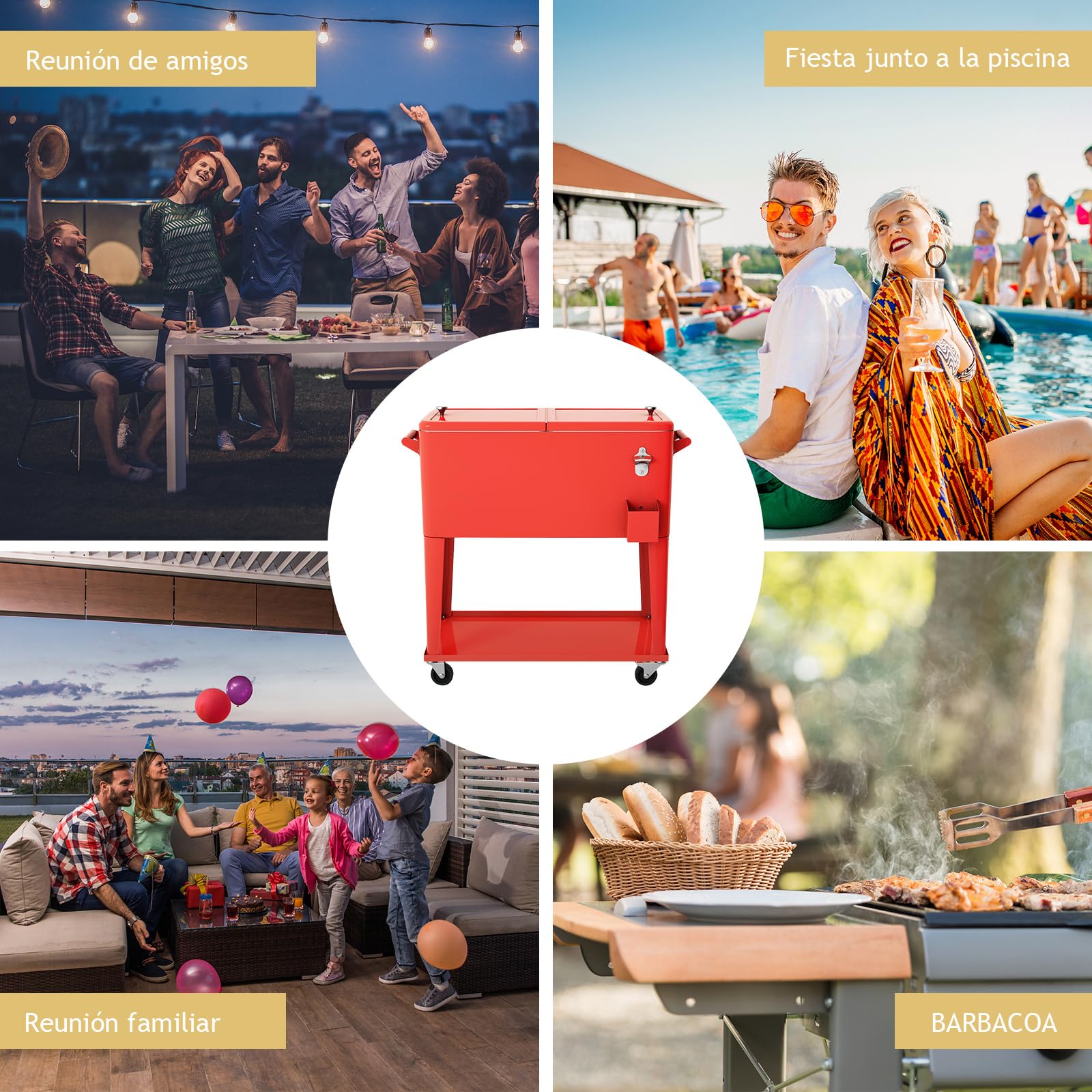 COSTWAY 76L Carrito Nevera con Ruedas, Carro de Bebidas Refrigerado Portátil con Abrebotellas, Estante y 2 Compartimentos, hasta 72 Horas, 40 x 79 x 87 cm, para Patio Fiesta Terraza