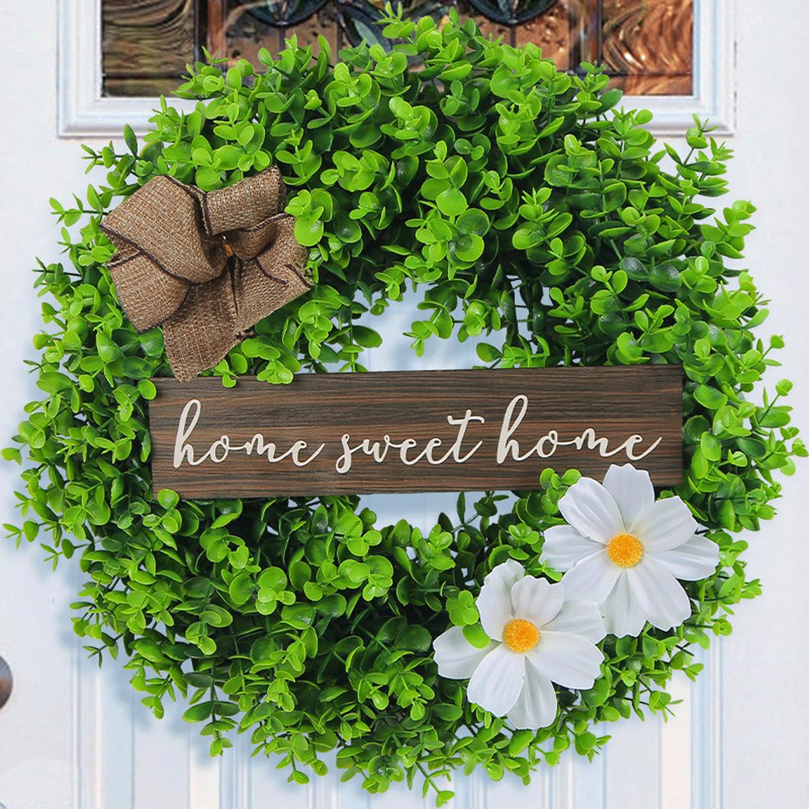 Ghirlanda di benvenuto per porta d'ingresso a molla per porta d'ingresso ghirlande a molla 45,7 x 45,7 cm Decorazione esterna per ghirlande per porte primaverili ed estive per ghirlanda primaverile