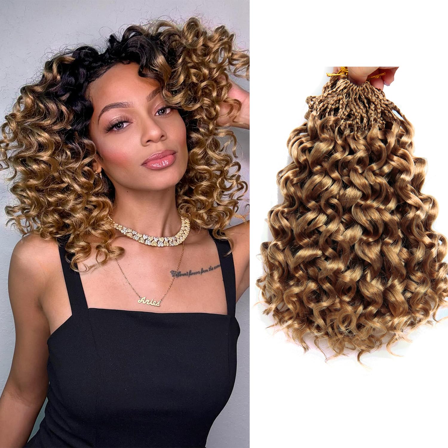 8 Packs Gogo Curl Crochet Hair Blonde Ocean Wave Crochet Hair Pre Looped Synthetic Beach Curl Hair Extensions Blonde Braiding Hair for Women 10 Inch