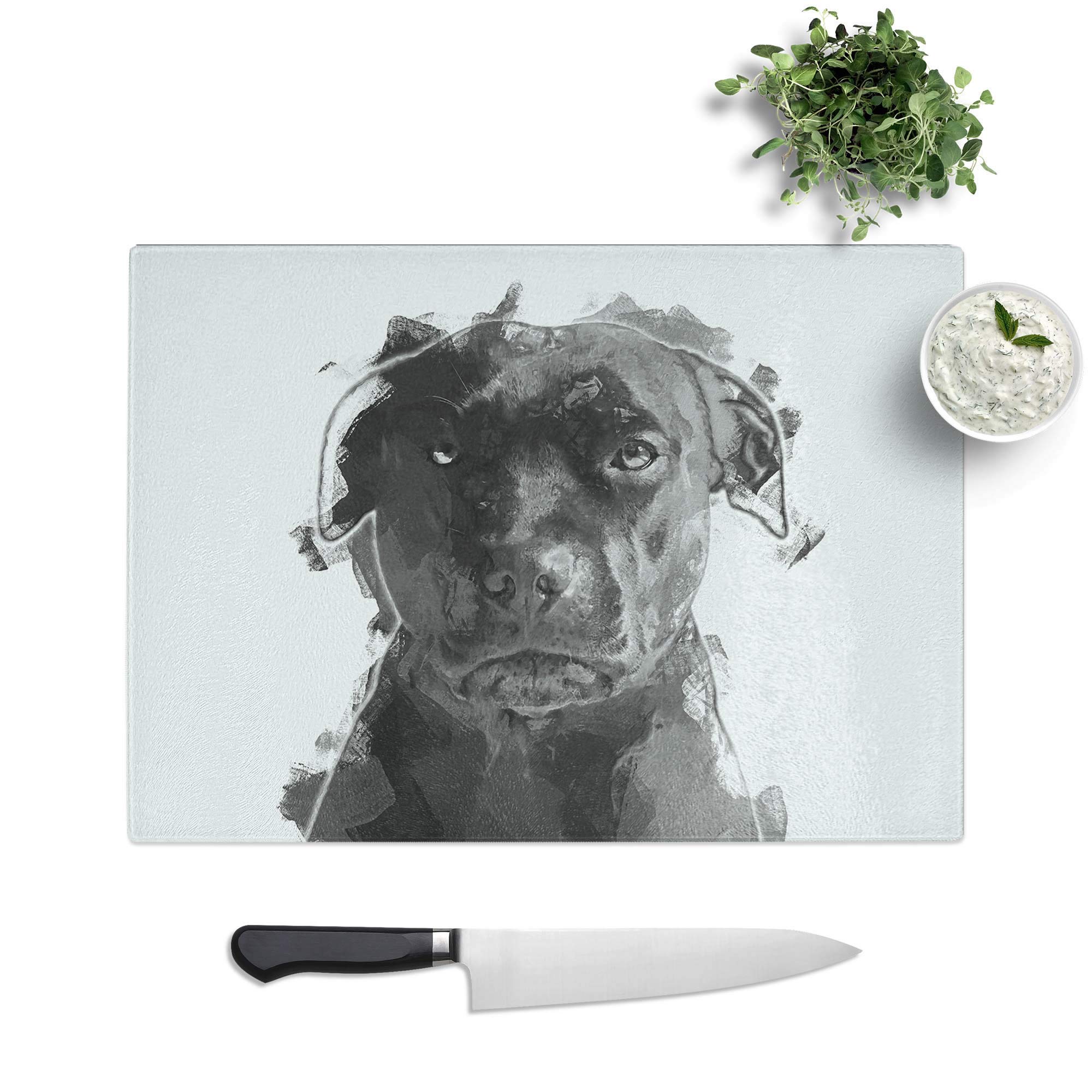 Staffordshire Bull Terrier Dog in Abstract Toughened Glass Chopping Board Kitchen Worktop Saver Non-Slip, 39 x 28.5 cm