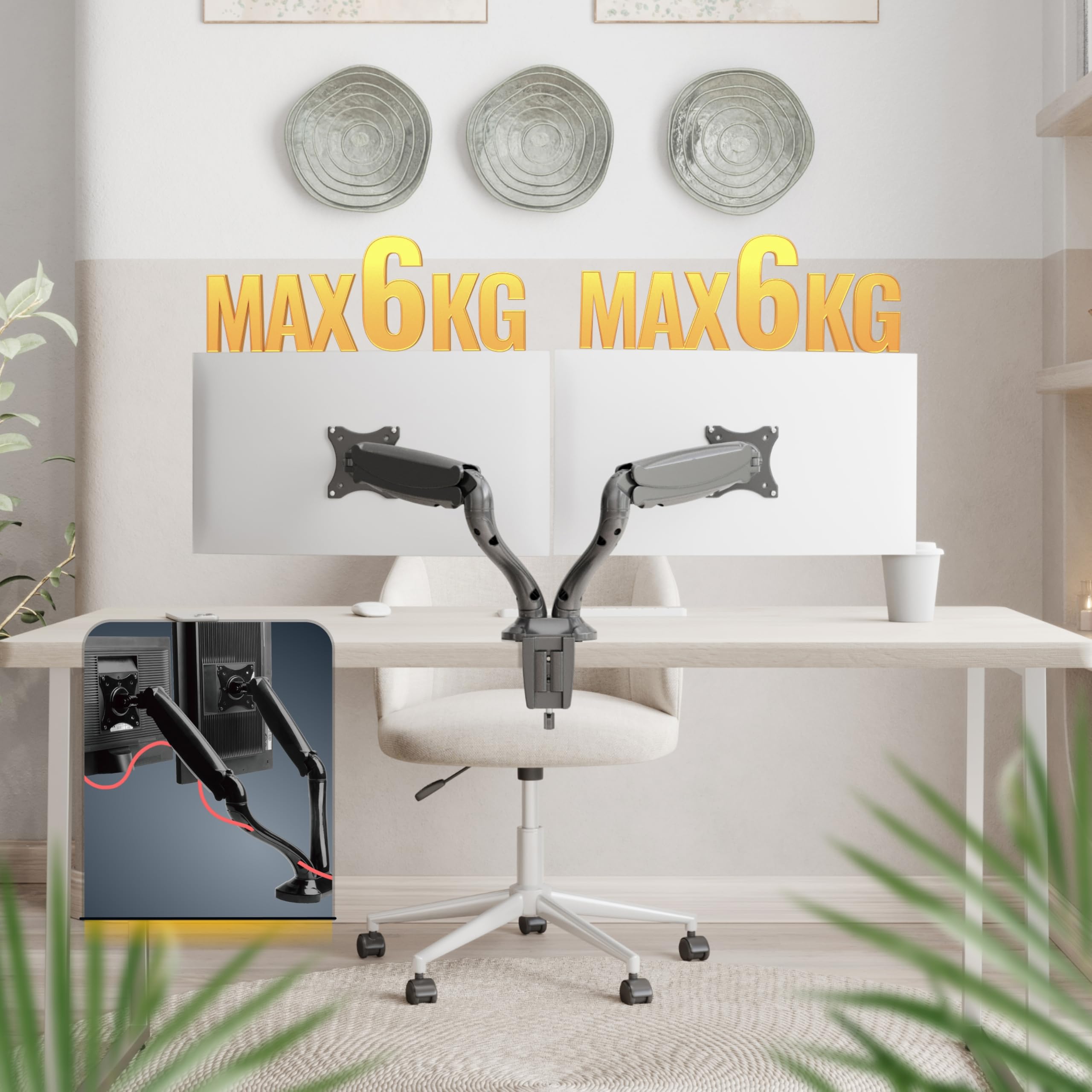 RICOO Uchwyt na monitor TS6611 stołowy ze sprężyną gazową 13-27 cali VESA 75x75 100x100 obrotowy