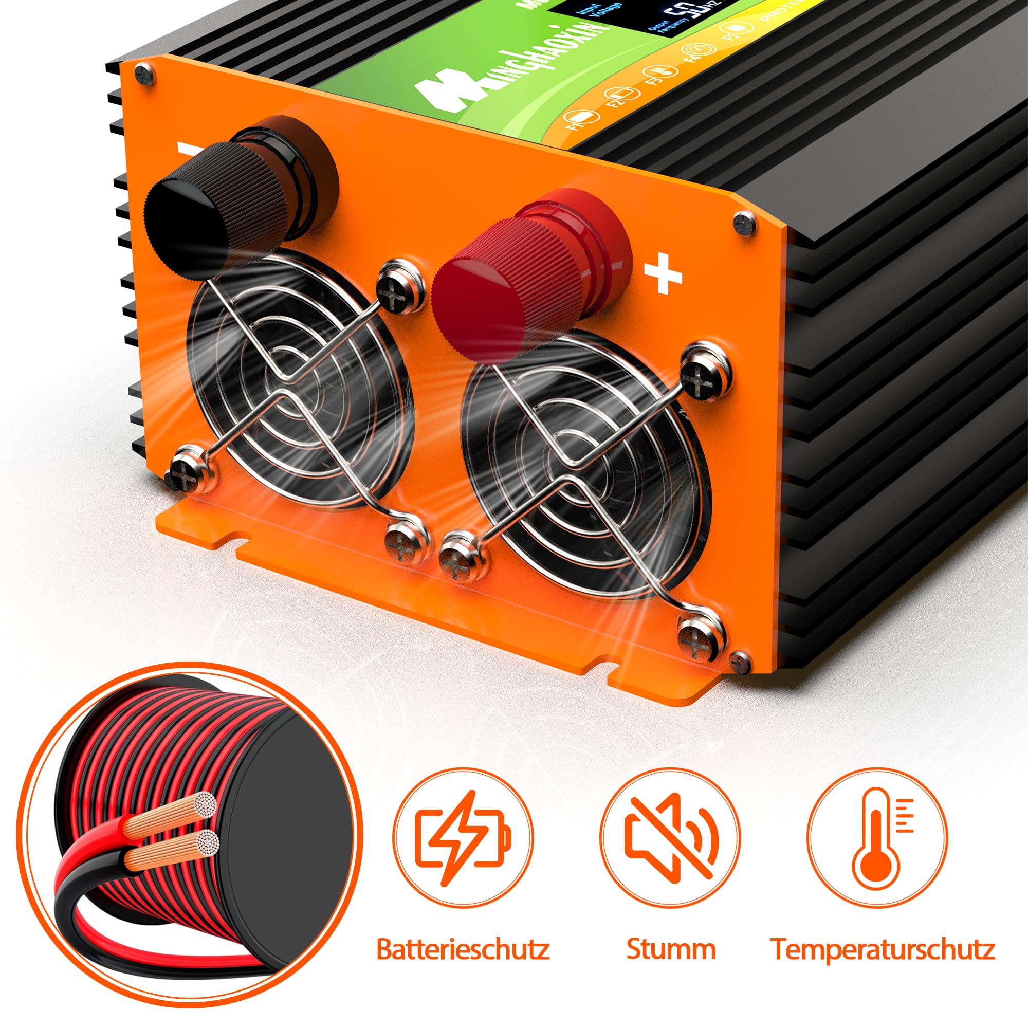 Wechselrichter 2000W Spannungswandler 12V 230V Reiner Sinus Inverter Konverter mit LCD-Display, USB-C-Anschluss und Kupferdraht 2 EU Steckdose für Solar,Fahrzeuge,Wohnmobil(Spitzenleistung 4000 Watt)