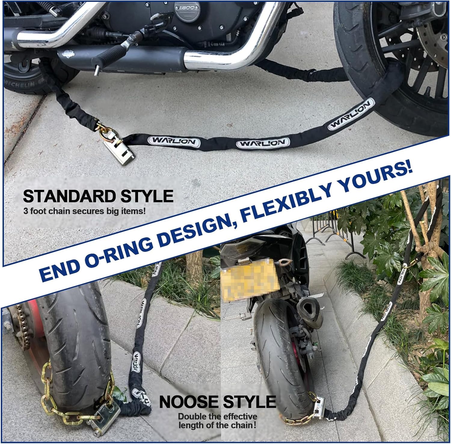 WARLION Heavy Duty Security Chain, 3ft x 3/8in Thick, 3.8lbs, Anti-Theft & Cut-Proof Motorcycle Chain with Cinch Ring - Secure Generators, Trailers, ATVs, Ebikes, & 2-Wheeled Vehicles (No Lock)