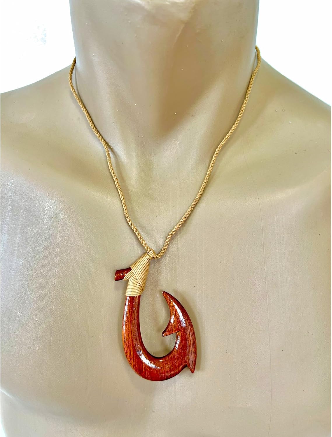 Hawaiian Jewelry Large Koa Wood Fish Hook Necklace - Image 2
