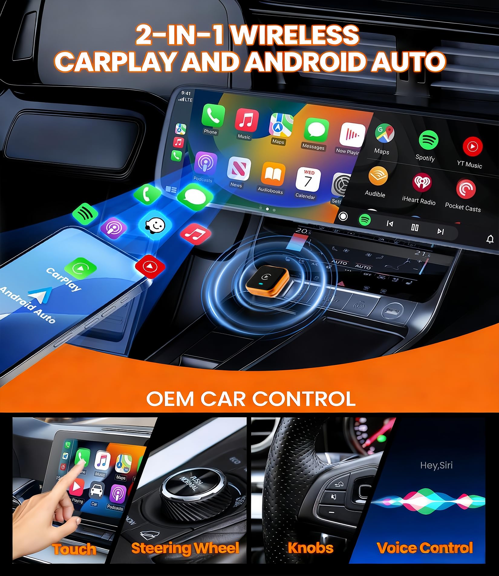 Mini Adaptateur sans Fil CarPlay pour iPhone et Android, Adaptateur de Lecture de Voiture 2-en-1 amélioré, avec Connexion Automatique Rapide et Stable, Adaptateur sans Fil CarPlay 2026