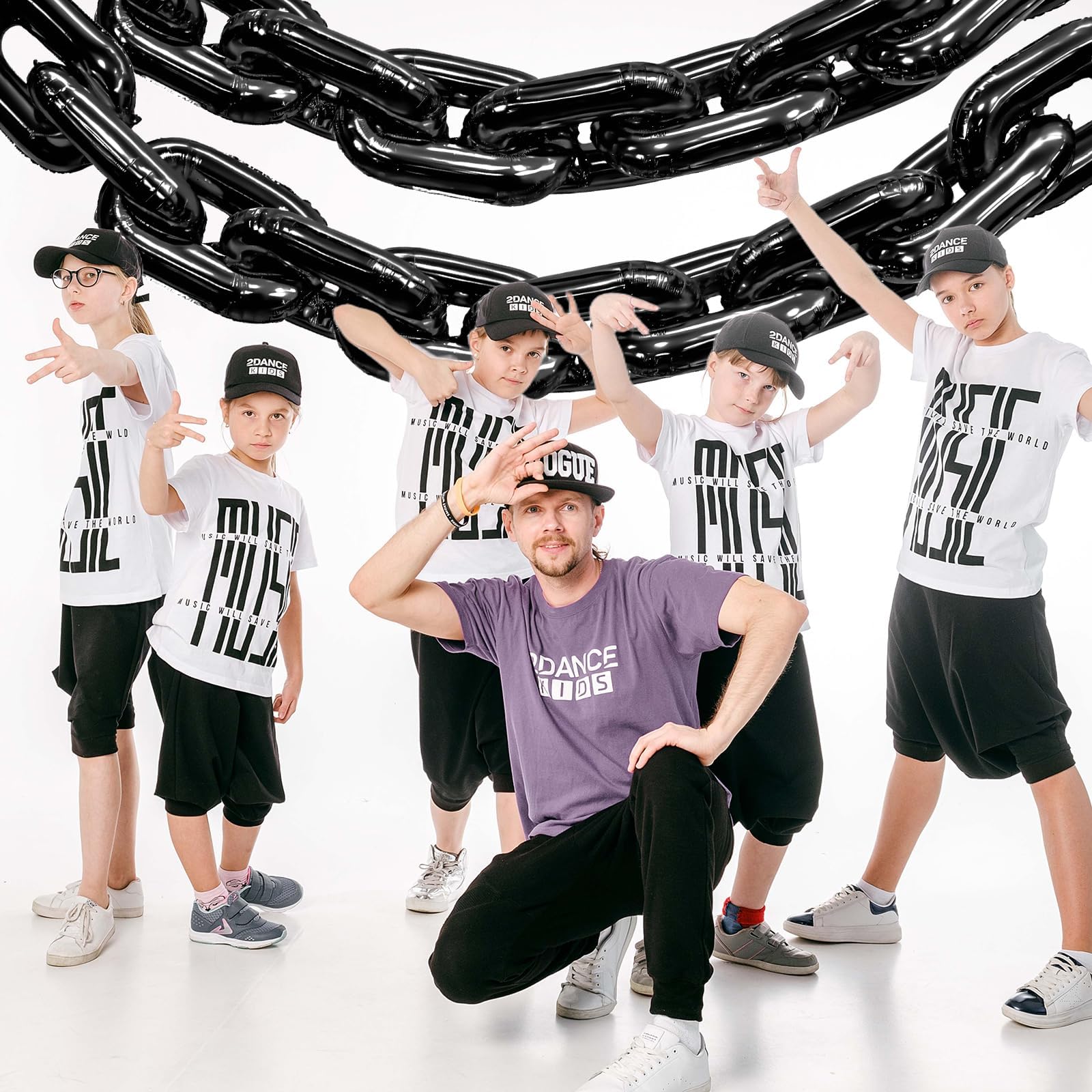 Black Foil Chain Balloons, 24PCS Giant Chain Balloons Garland for 80s 90s Hip Hop Party Decorations - Image 4