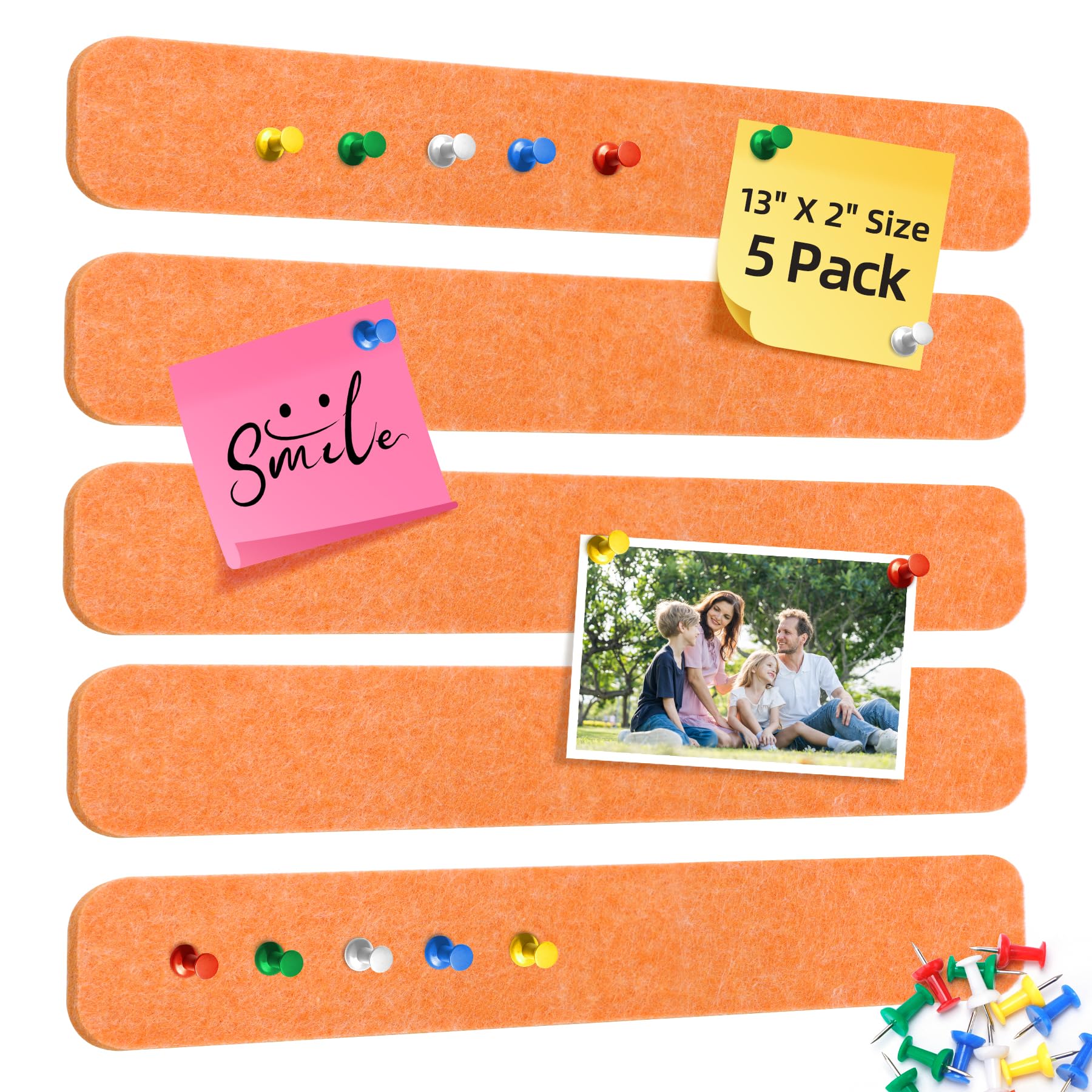 HAUTOCO Cork Board Alternative Felt Pin Board, 5 Pcs Self-Adhesive Strips