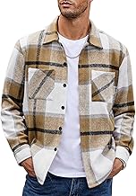 COOFANDY Men's Flannel Shirts Casual Button Down Plaid Shirt Jacket Long Sleeve Fleece Shacket with Pockets
