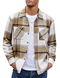 Men's Flannel Shirts Casual Button Down Plaid Shirt Jacket Long Sleeve Fleece Shacket with Pockets