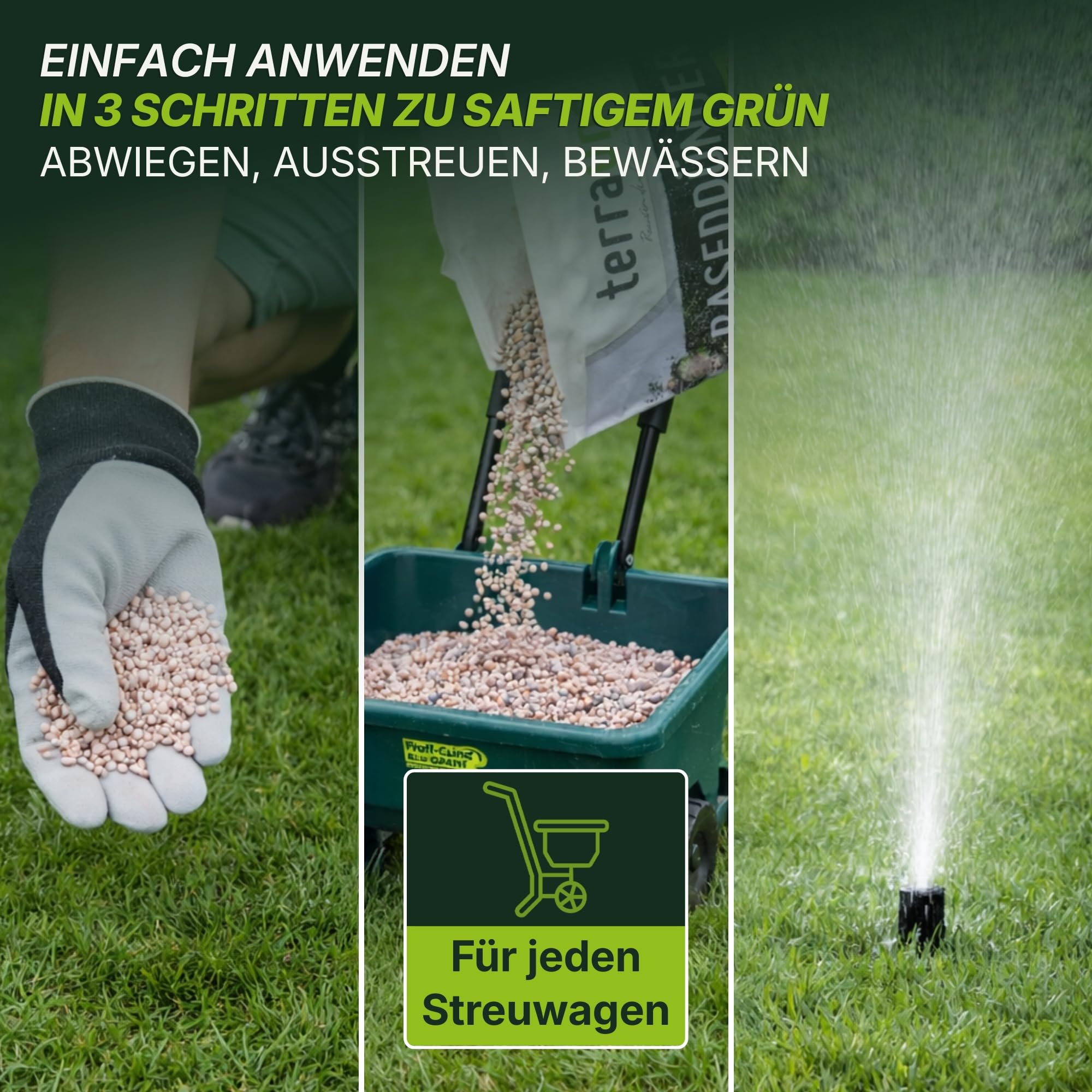 TerraUno Rasendünger Frühjahr/Sommer I Sofortwirkung für saftiges grün I 20 kg für 1000 m² I gesunder Rasen verdrängt Moos und Unkraut I NPK Dünger Rasen I Gegen Trockenstress I Für den Streuwagen