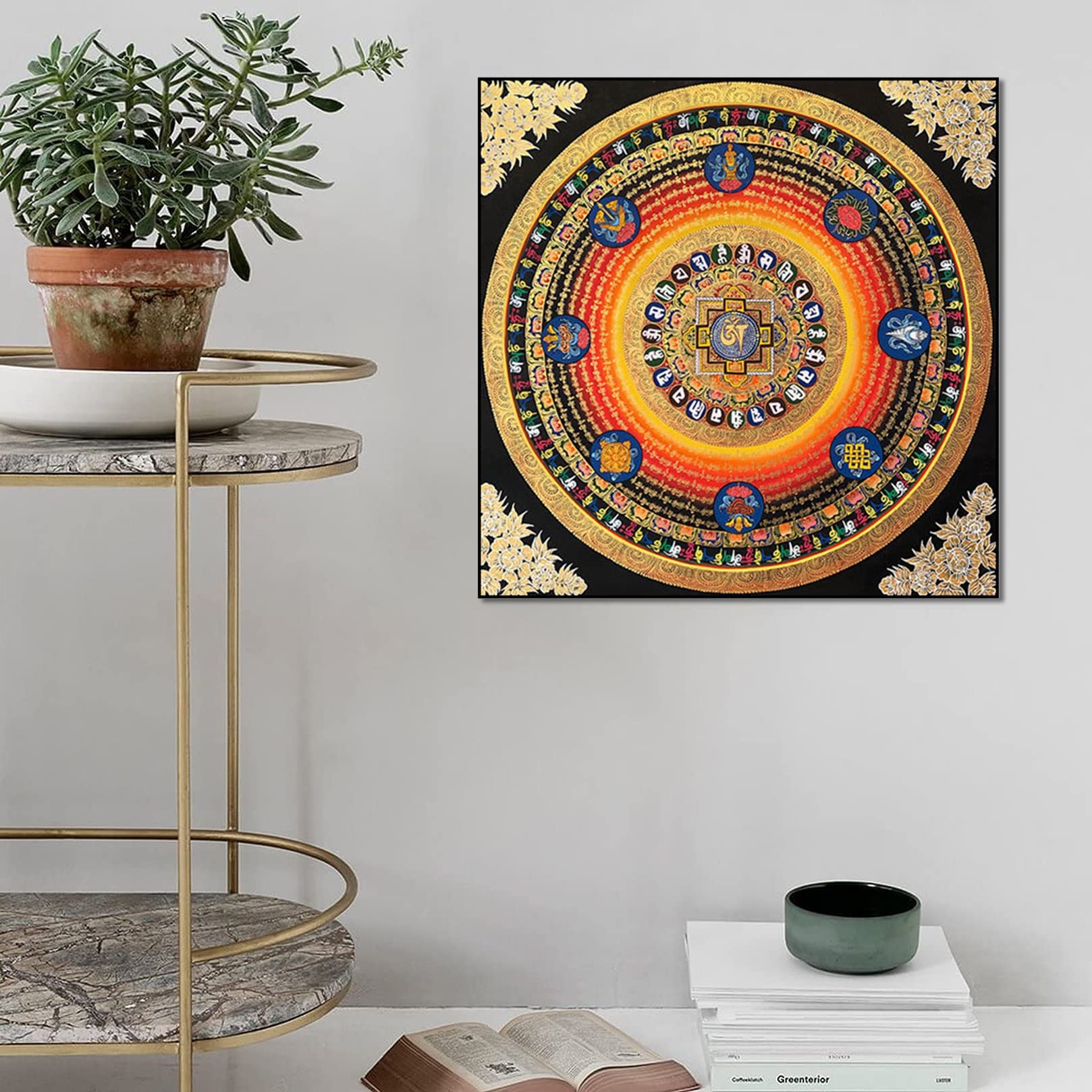 Poster in tessuto di stoffa Thangka tibetano for la decorazione della casa, meditazione, ricamo buddista Thangka con kit di cornice (40x40 cm)(50x50cm)