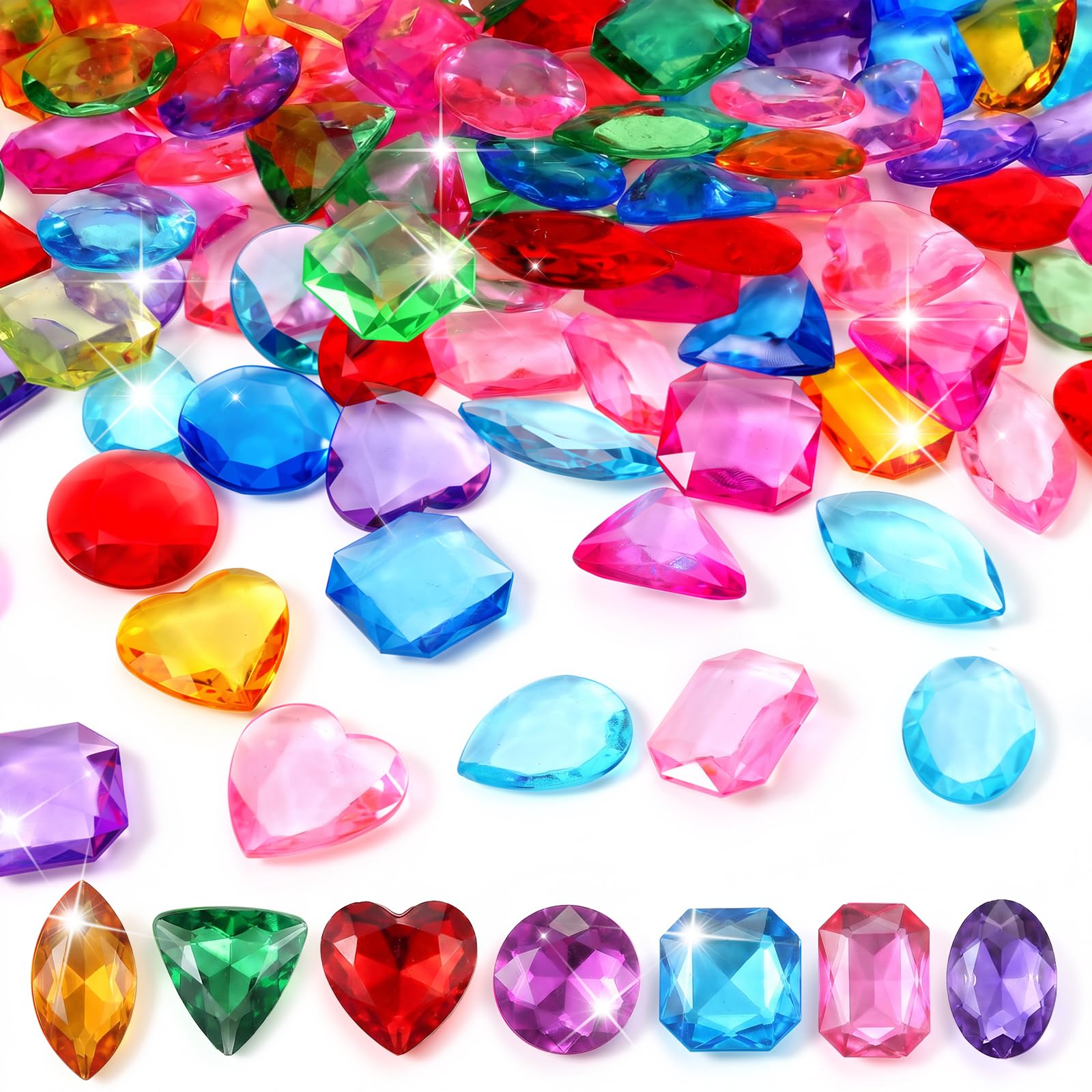 150 Pack Pirate Treasure Gems, Colorful Acrylic Toy Jewels Fake Gemstones for Party Favors, Bling Plastic Diamonds for Beach Pool Underwater Swimming Toys, Colorful Birthday Pirate Party Decorations