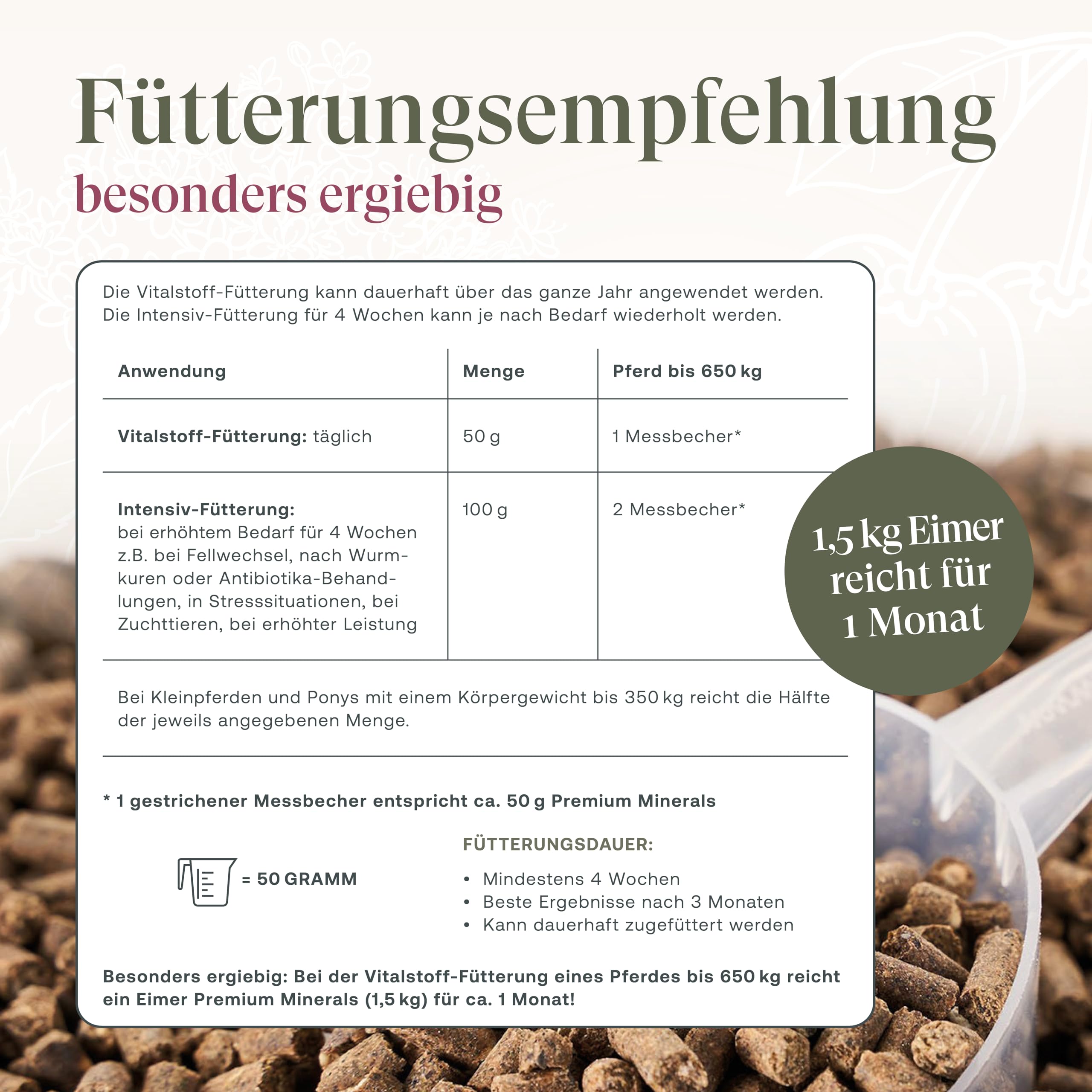 Premium Plus Minerals 1,5kg [100% Natur] mineralfutter Pferde, Vitamin c Zink selen, mineralfutter/Freizeit/Pferd Senior Snacks Pferde Zubehör