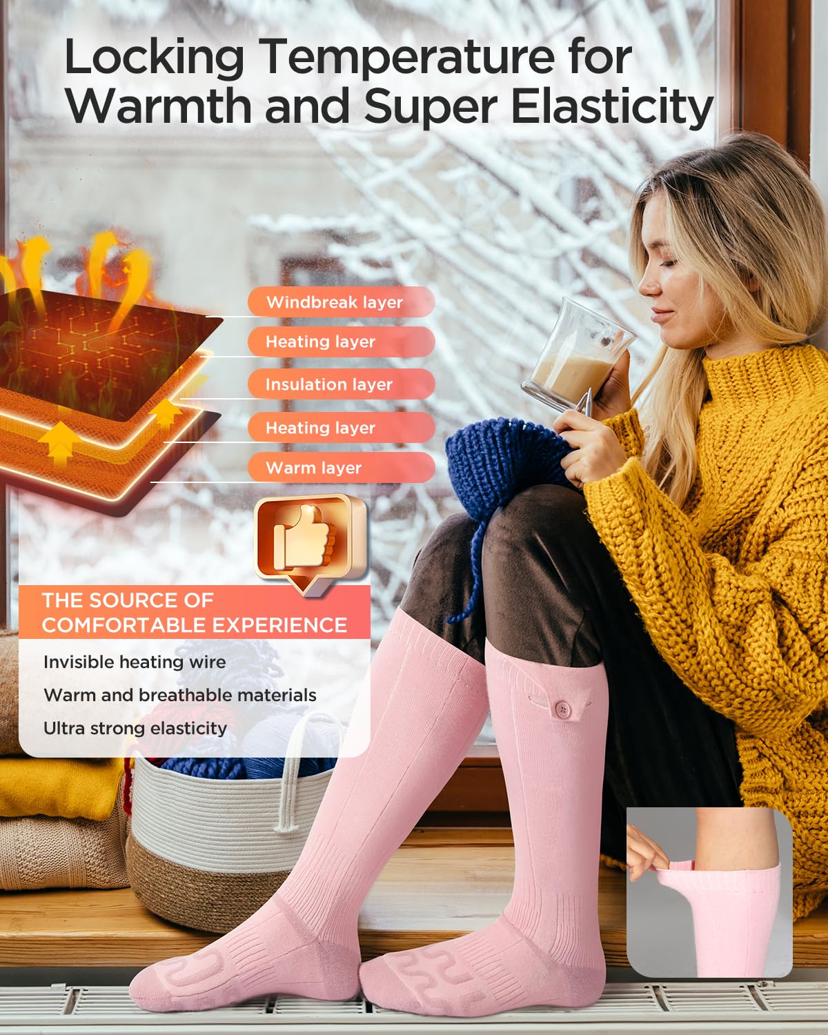 Calcetines Calefactables, [Militar Calefacción Experto] 3 Ajustes de Calor, 2×5000mAh Calcetines Termicos Recargables, Calcetines Calefactables Mujeres Hombres hasta 60℃ para Senderismo Caza Esquí