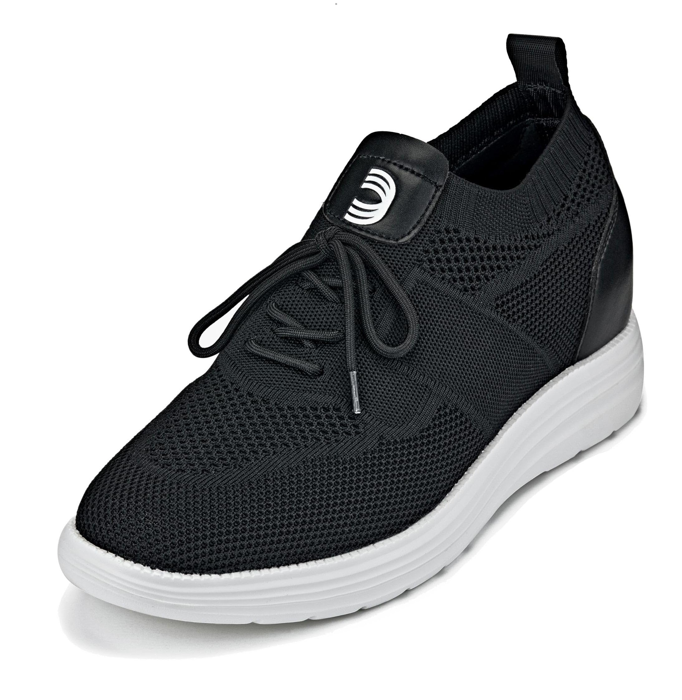 CALTO Men's Invisible Height Increasing Elevator Shoes - Black Ultra Light-Weight Lace-up Knitted Sporty Sneaker Walker - 2.8 Inches Taller - X1340 -