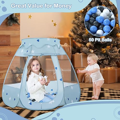Miniatura 2 de Alberca de pelotas para niños pequeños con 50 pelotas, tienda de campaña desplegable, casa de juegos para interior y exterior con bolsa de