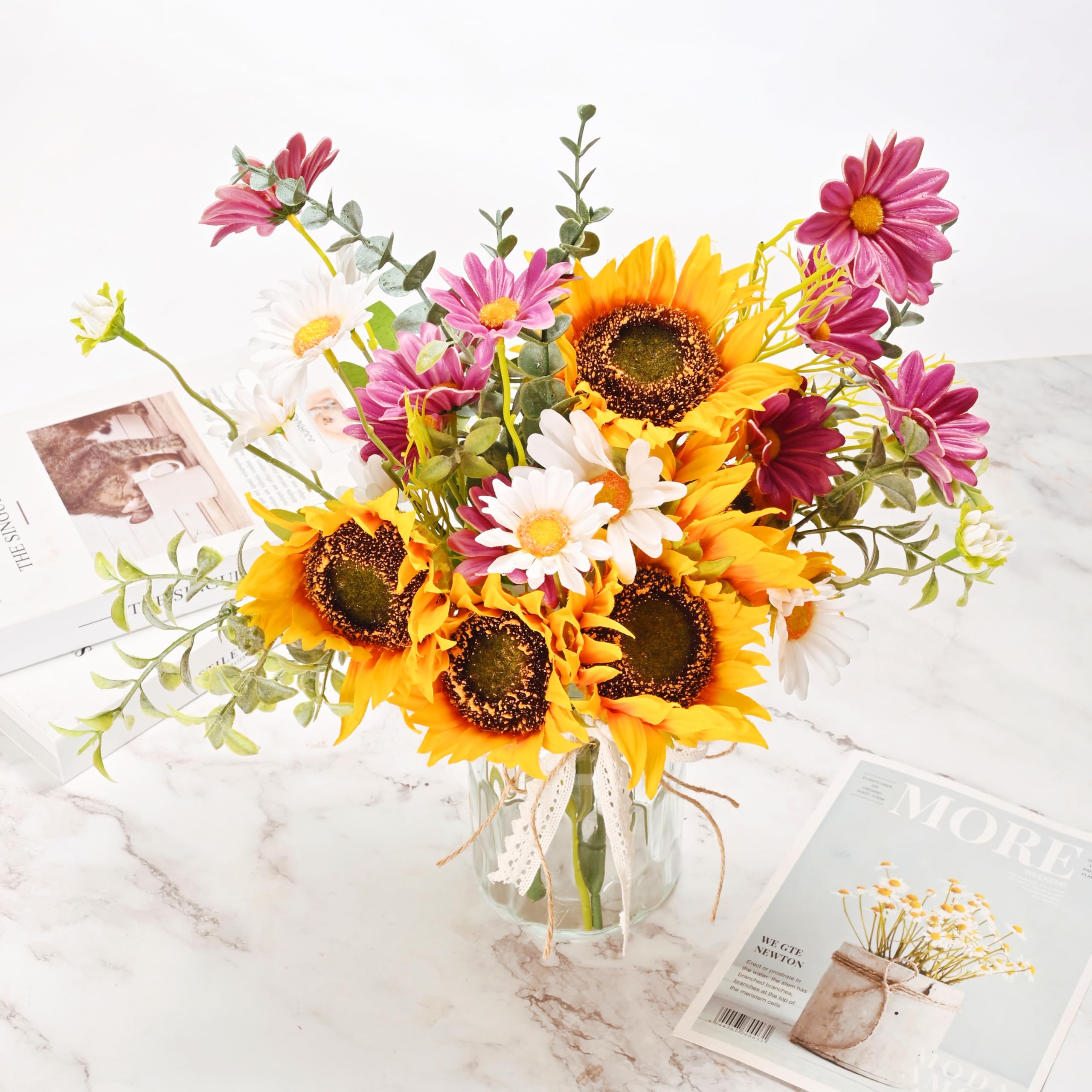Yorkmills Artificial Flowers in Vase for Home Decor, Silk Sunflower ...