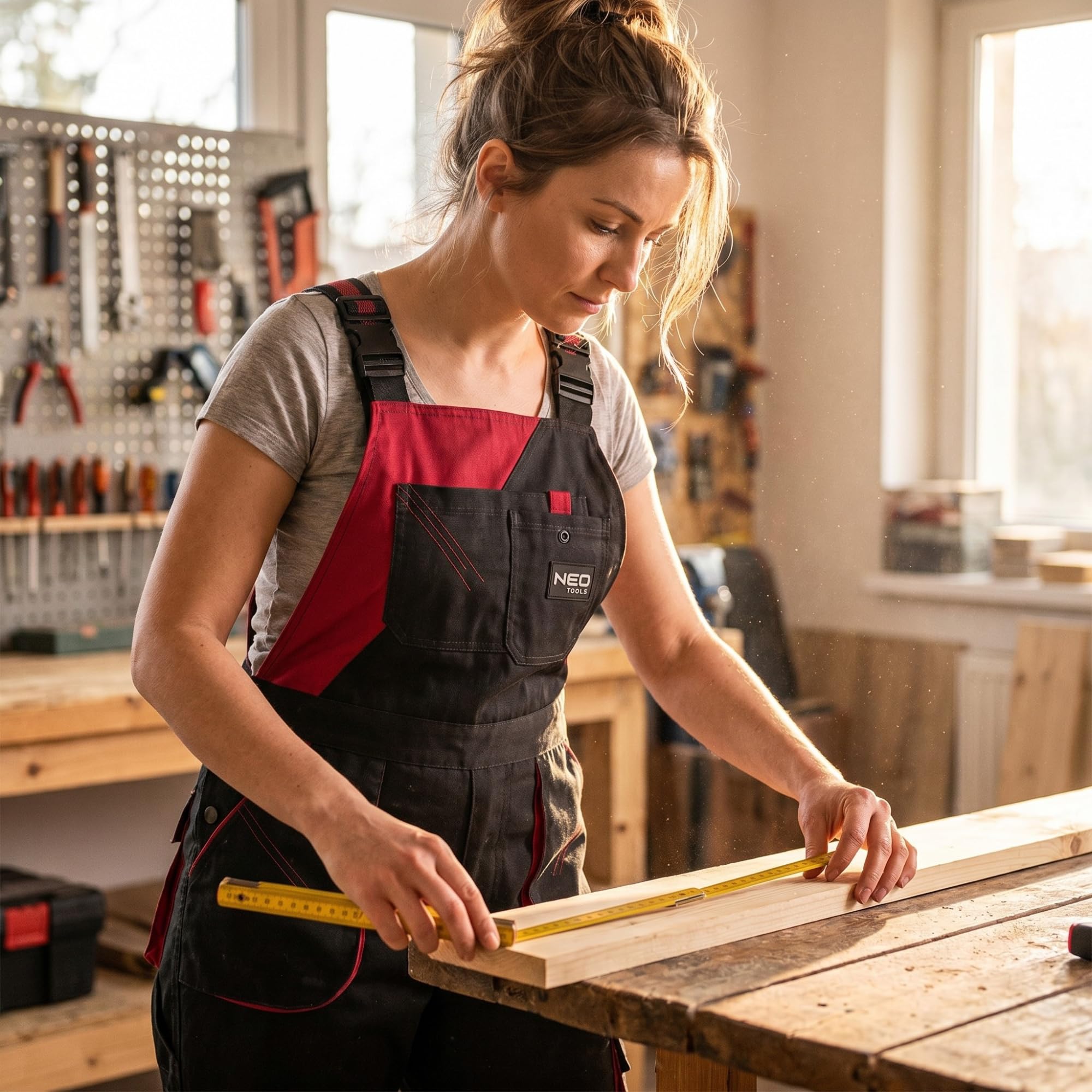 NEO TOOLS Damen Arbeitslatzhose oder SET mit Jacke und Latzhose Gr. S - XXL | modisches Design, Damen Arbeithose mit elastischen Träger, Veile Taschen, verstärkte