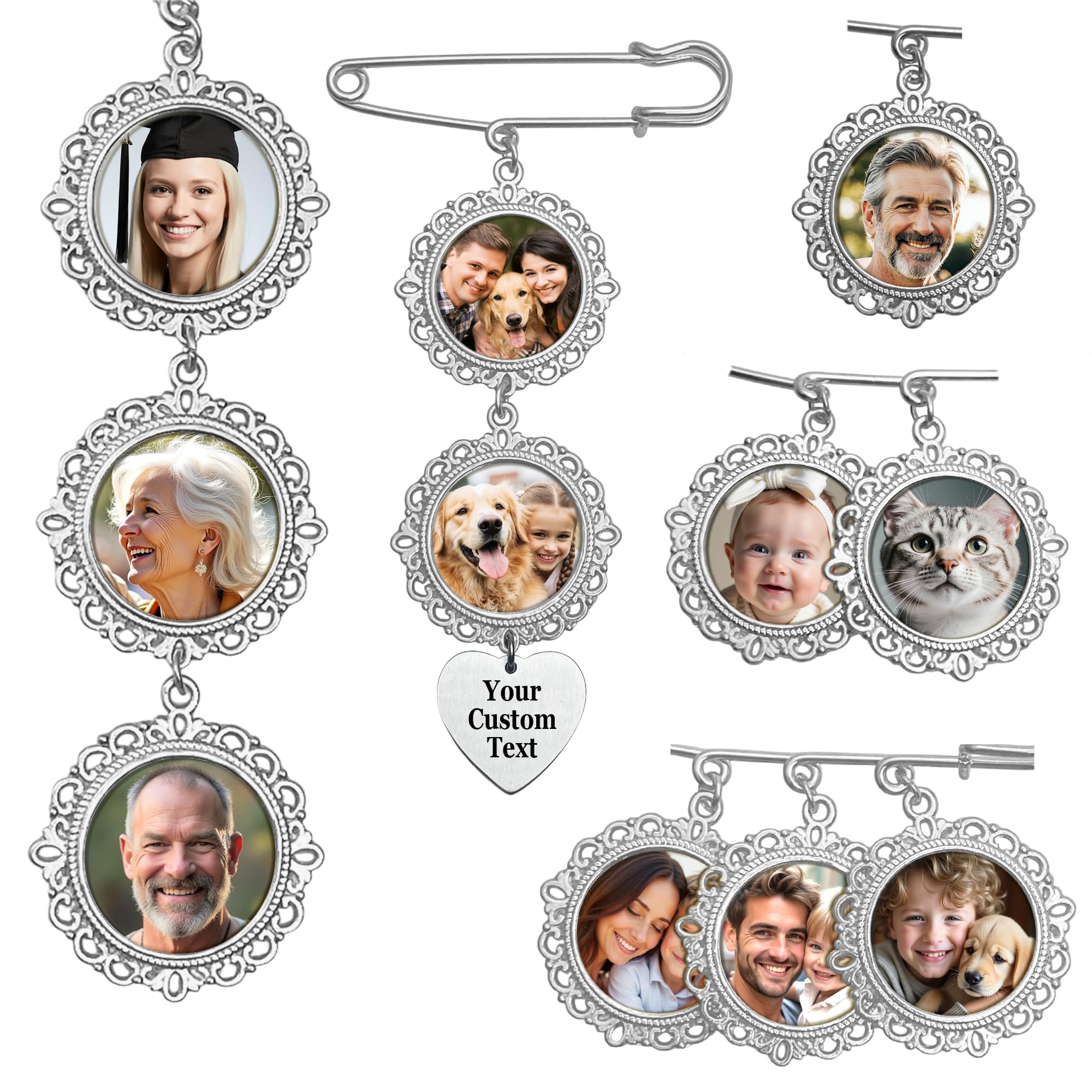 Qina C. Hochzeitsstrauß, Foto-Anhänger, Bräutigam, Anstecknadeln für Braut, individuelle Anstecknadeln, Gedenkgeschenke, Brautparty, Abschlussfeier, Junggesellenabschied, Männer und Frauen, Regular